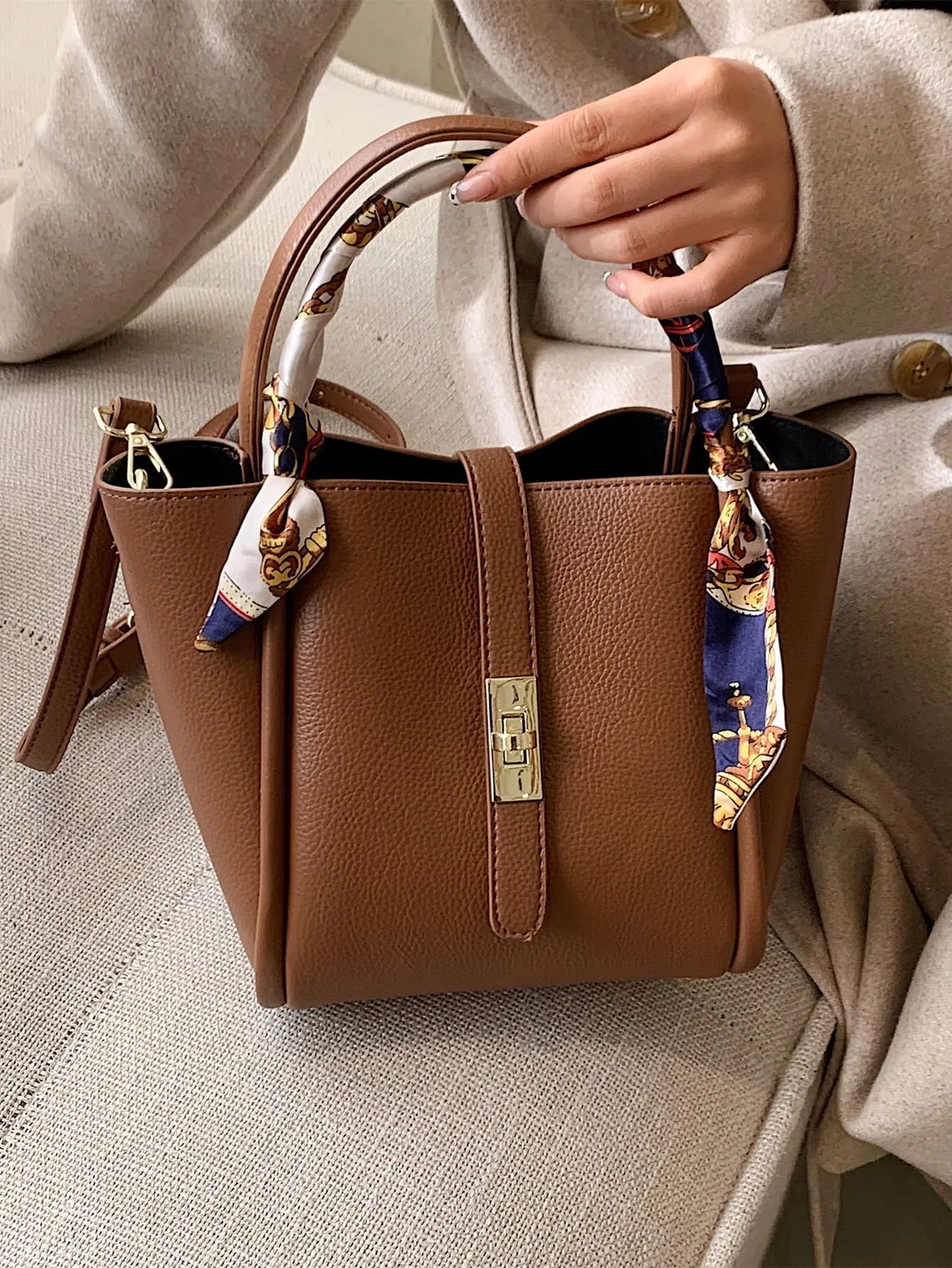 Mini Lychee Embossed Square Bag - Brown- FD ⚡