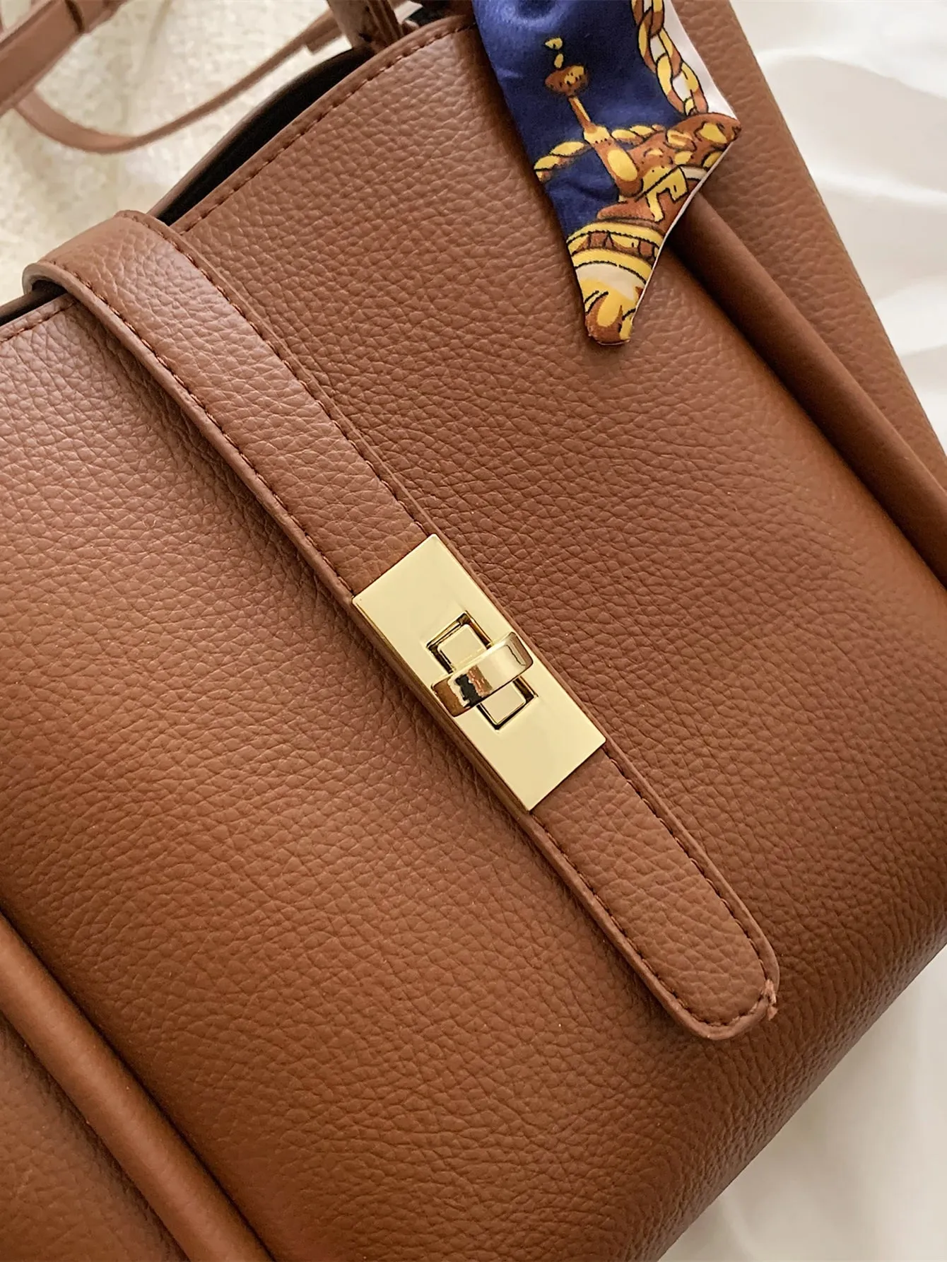 Mini Lychee Embossed Square Bag - Brown- FD ⚡