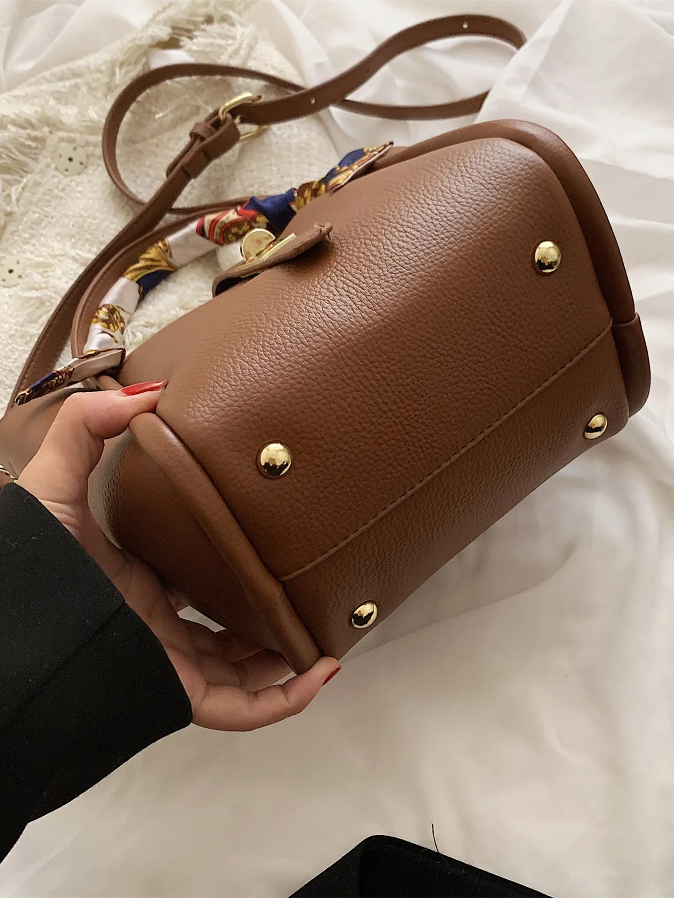 Mini Lychee Embossed Square Bag - Brown- FD ⚡