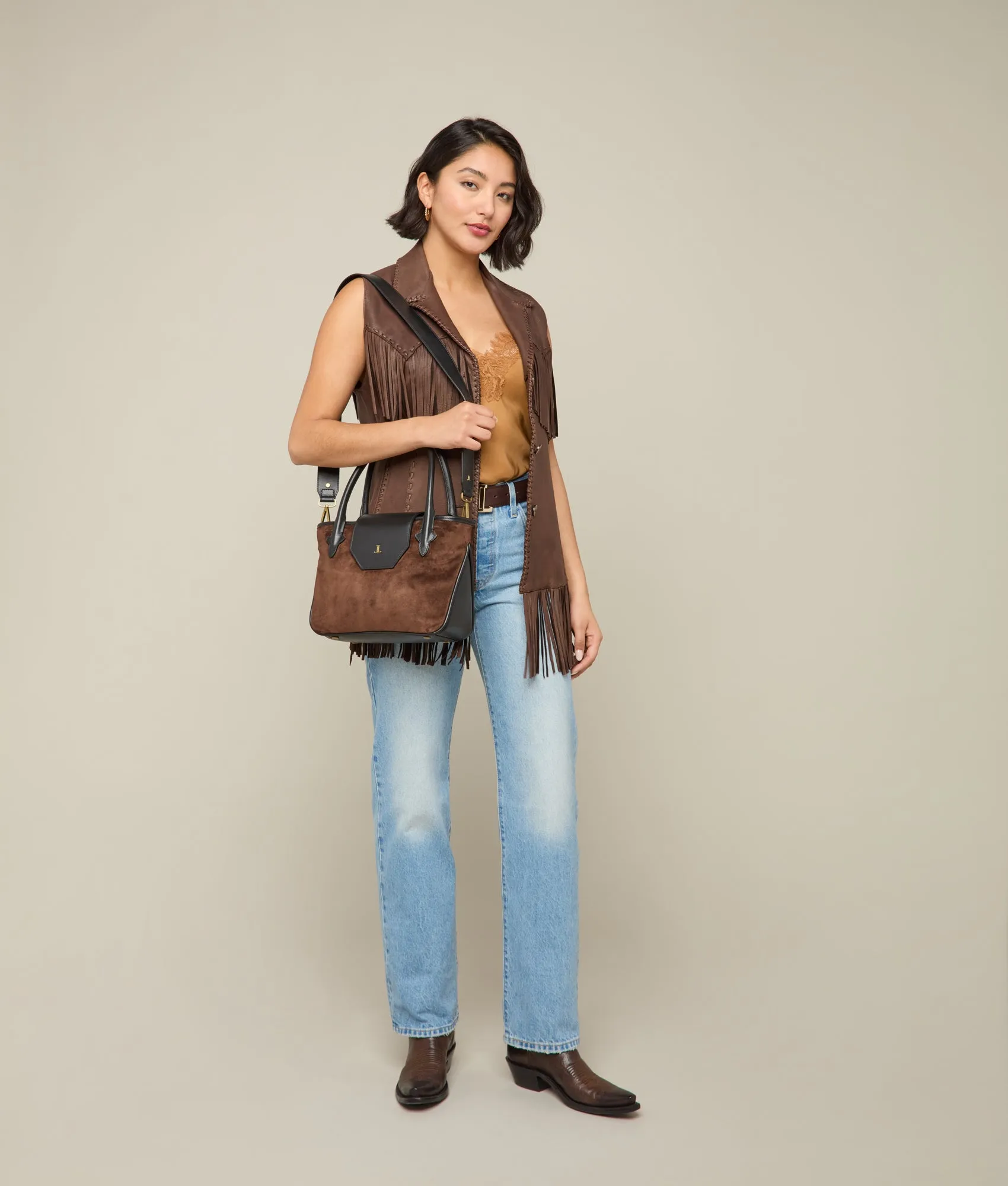 Mini Roma Suede Tote :: Brown