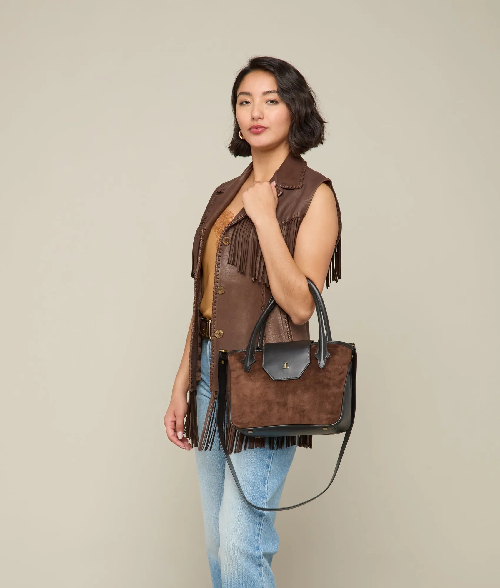 Mini Roma Suede Tote :: Brown