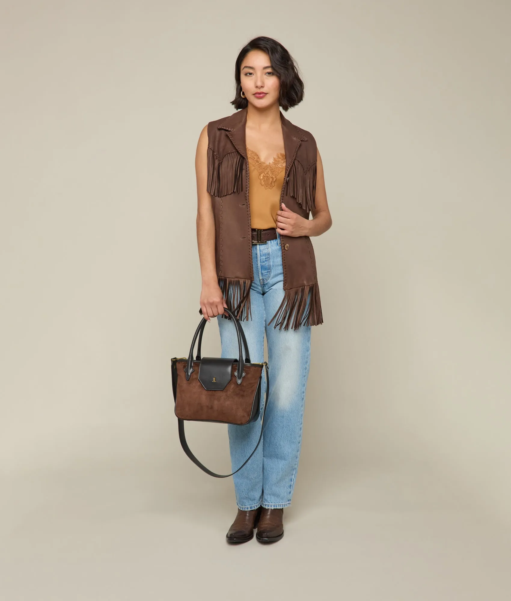 Mini Roma Suede Tote :: Brown