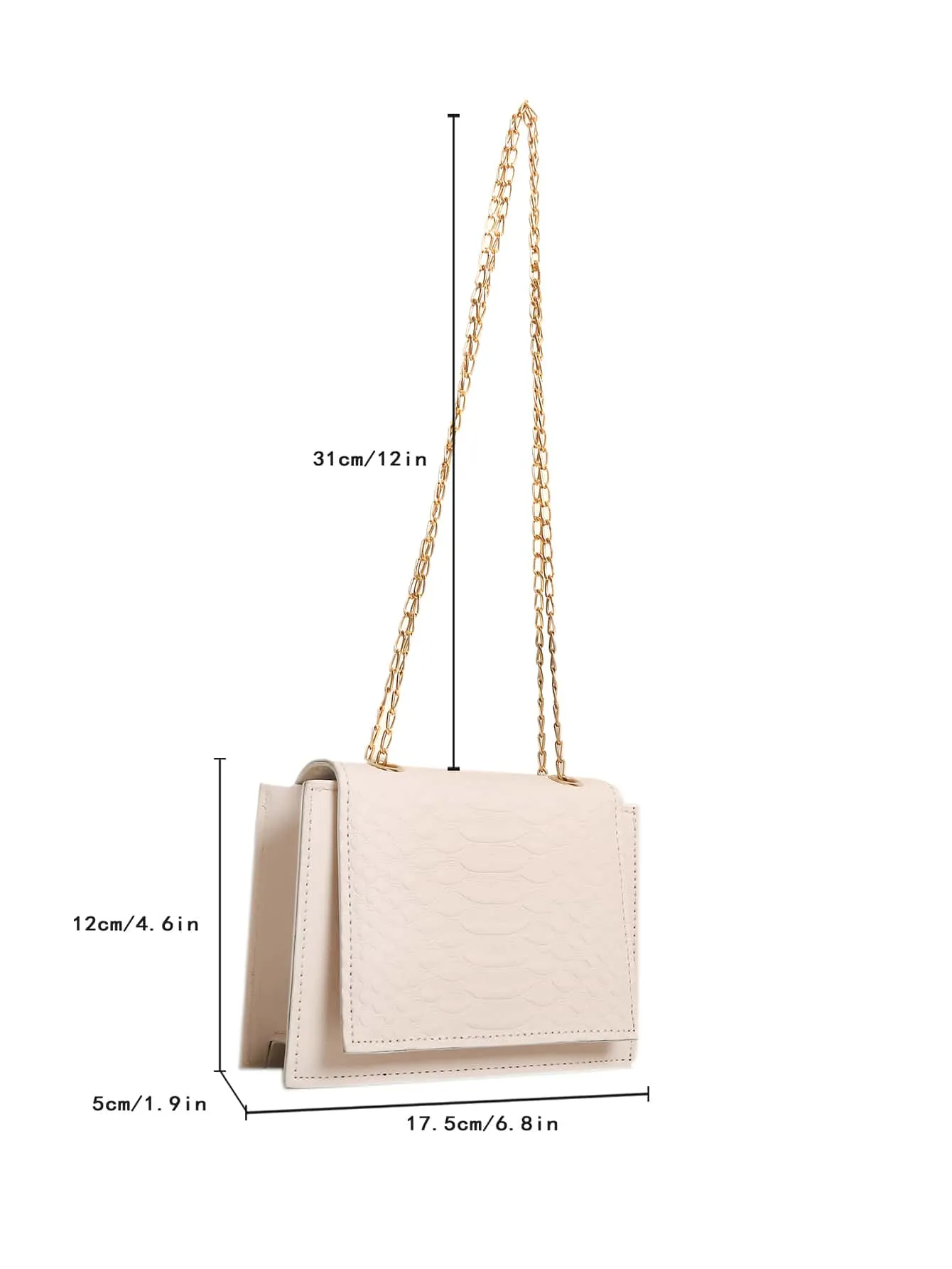 Mini Snakeskin Embossed Chain Square Bag - Beige - FD ⚡