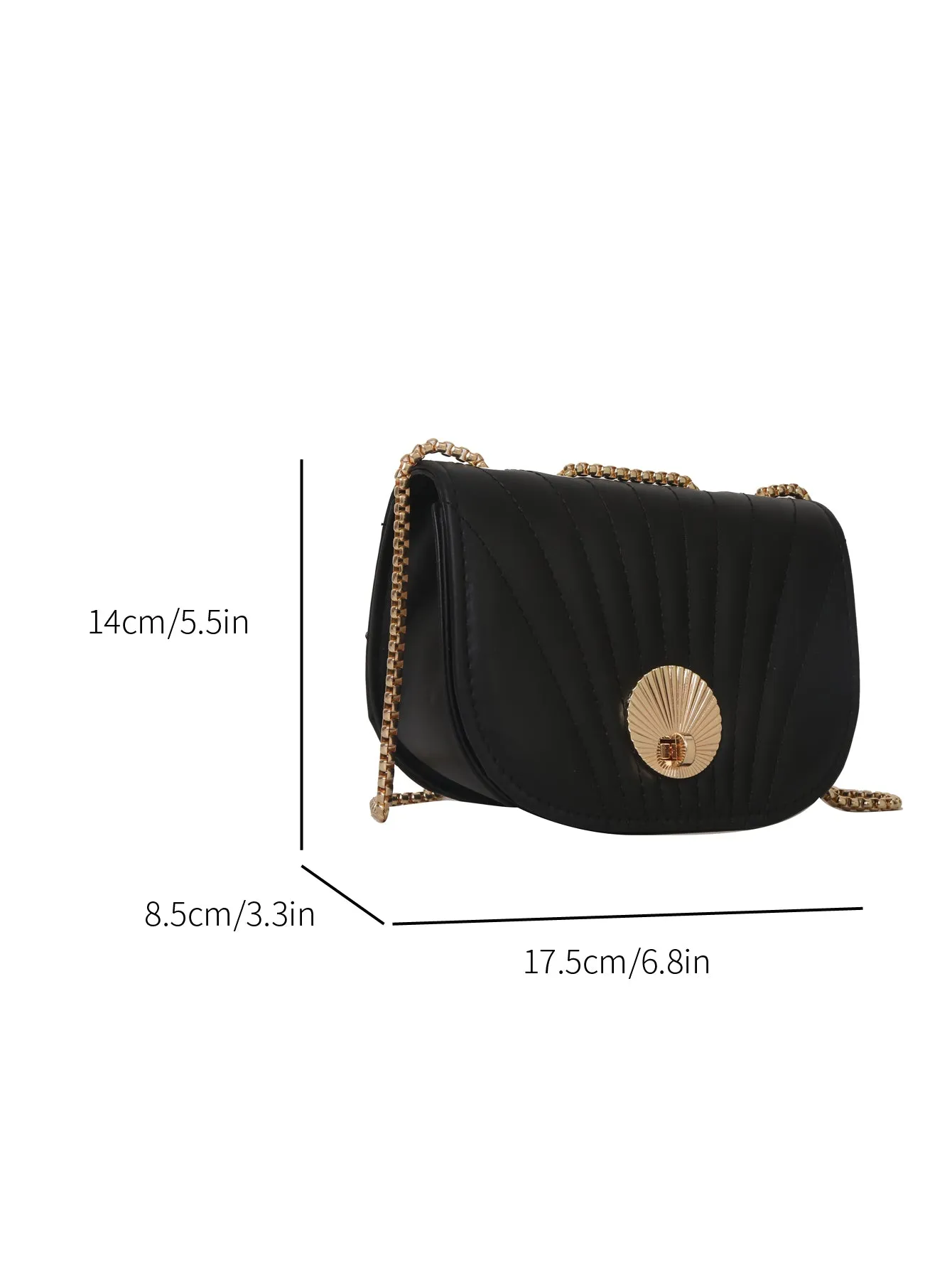 Mini Turn-lock Flap Crossbody Bag And Metal Chain Strap - Black