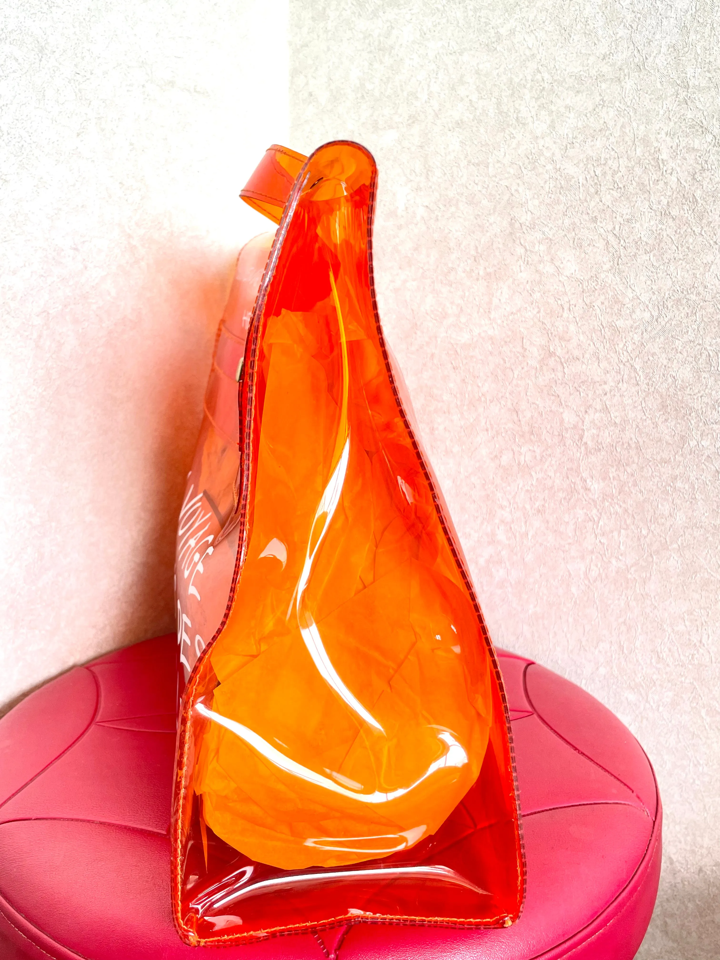 MINT. 1990s. Vintage Hermes a rare transparent orange vinyl Kelly bag Japan Limited Edit. Rare and collectible bag from 90's. 050118m1