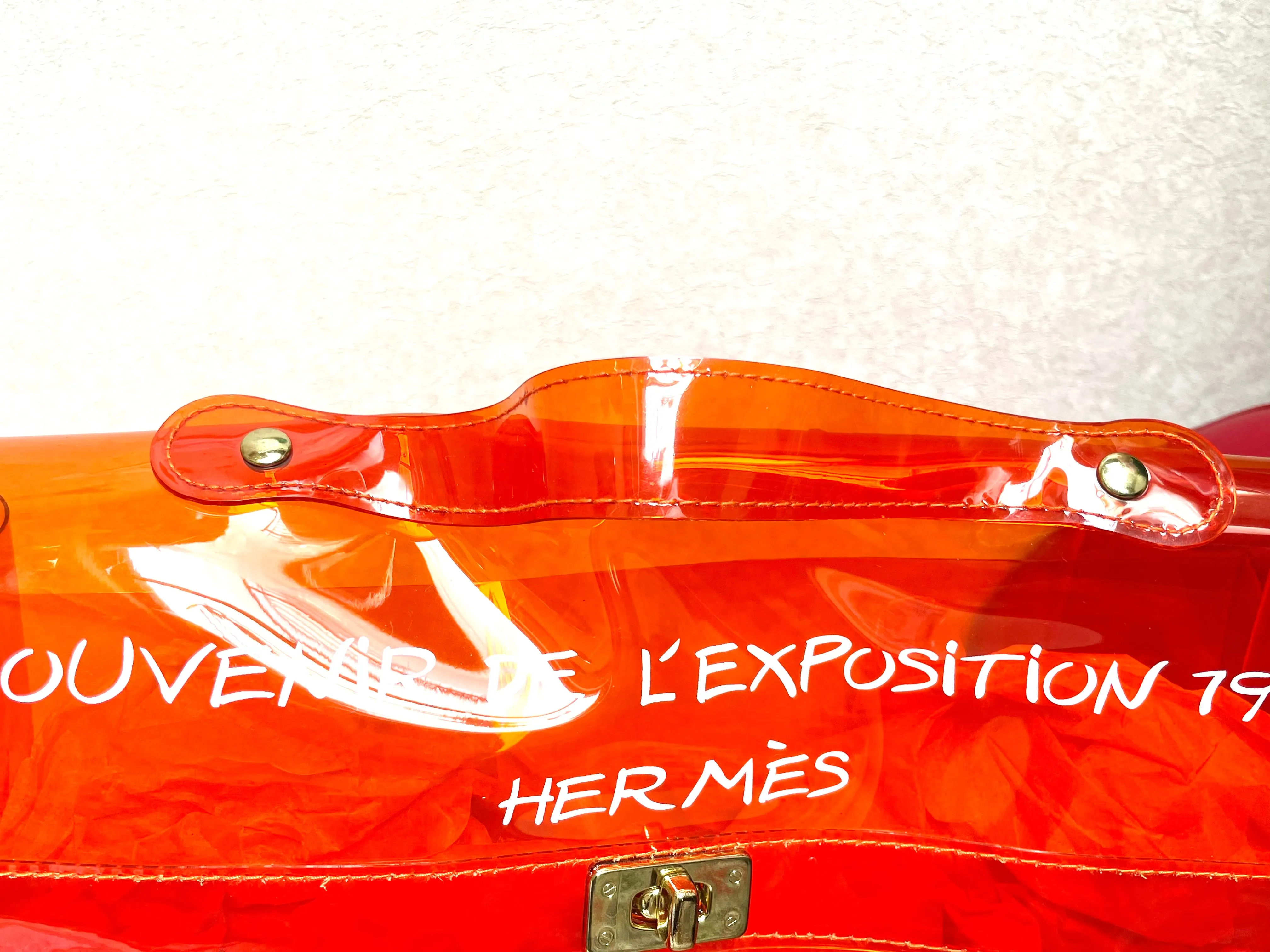 MINT. 1990s. Vintage Hermes a rare transparent orange vinyl Kelly bag Japan Limited Edit. Rare and collectible bag from 90's. 050118m1