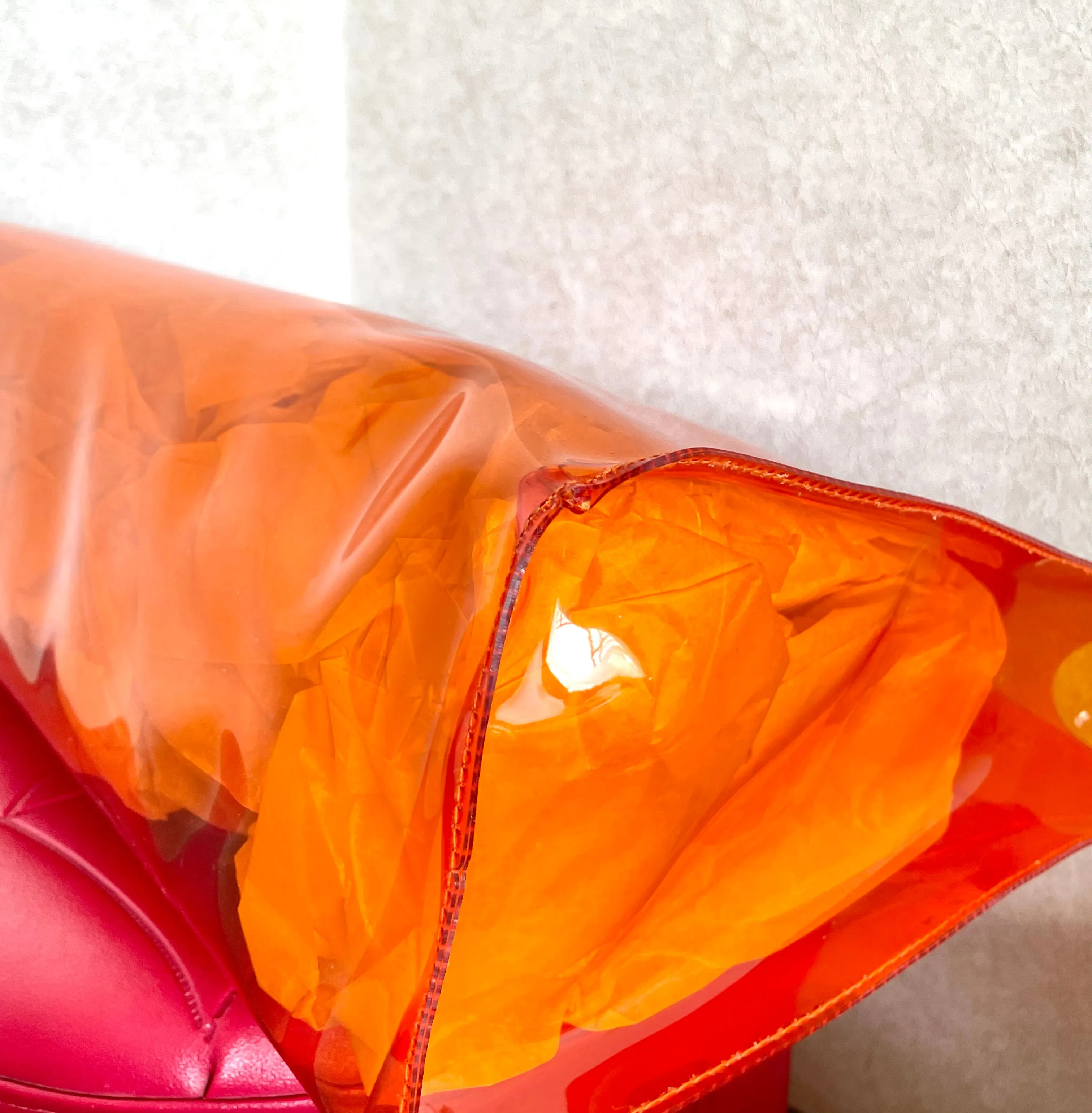 MINT. 1990s. Vintage Hermes a rare transparent orange vinyl Kelly bag Japan Limited Edit. Rare and collectible bag from 90's. 050118m1