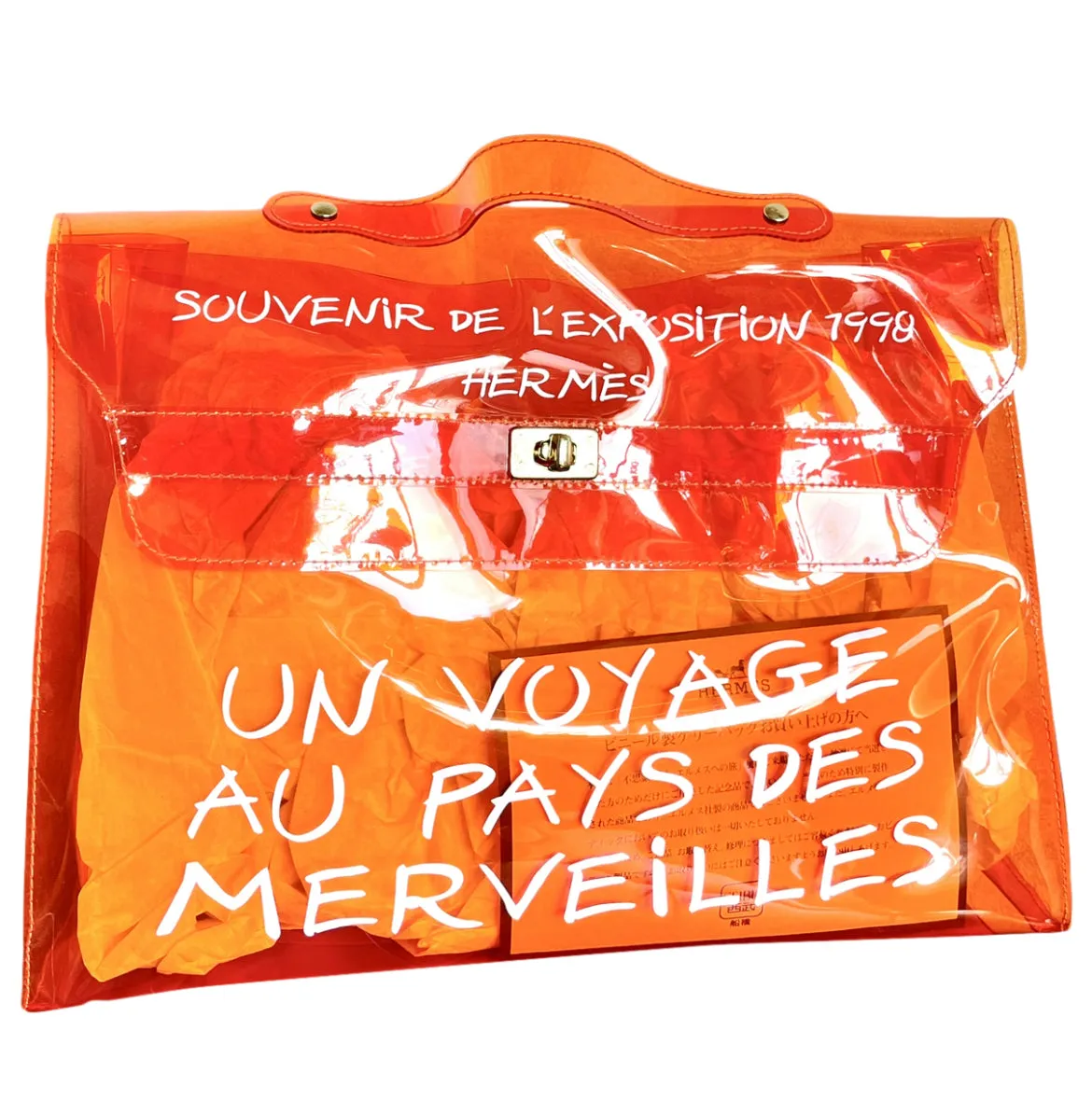 MINT. 1990s. Vintage Hermes a rare transparent orange vinyl Kelly bag Japan Limited Edit. Rare and collectible bag from 90's. 050118m1