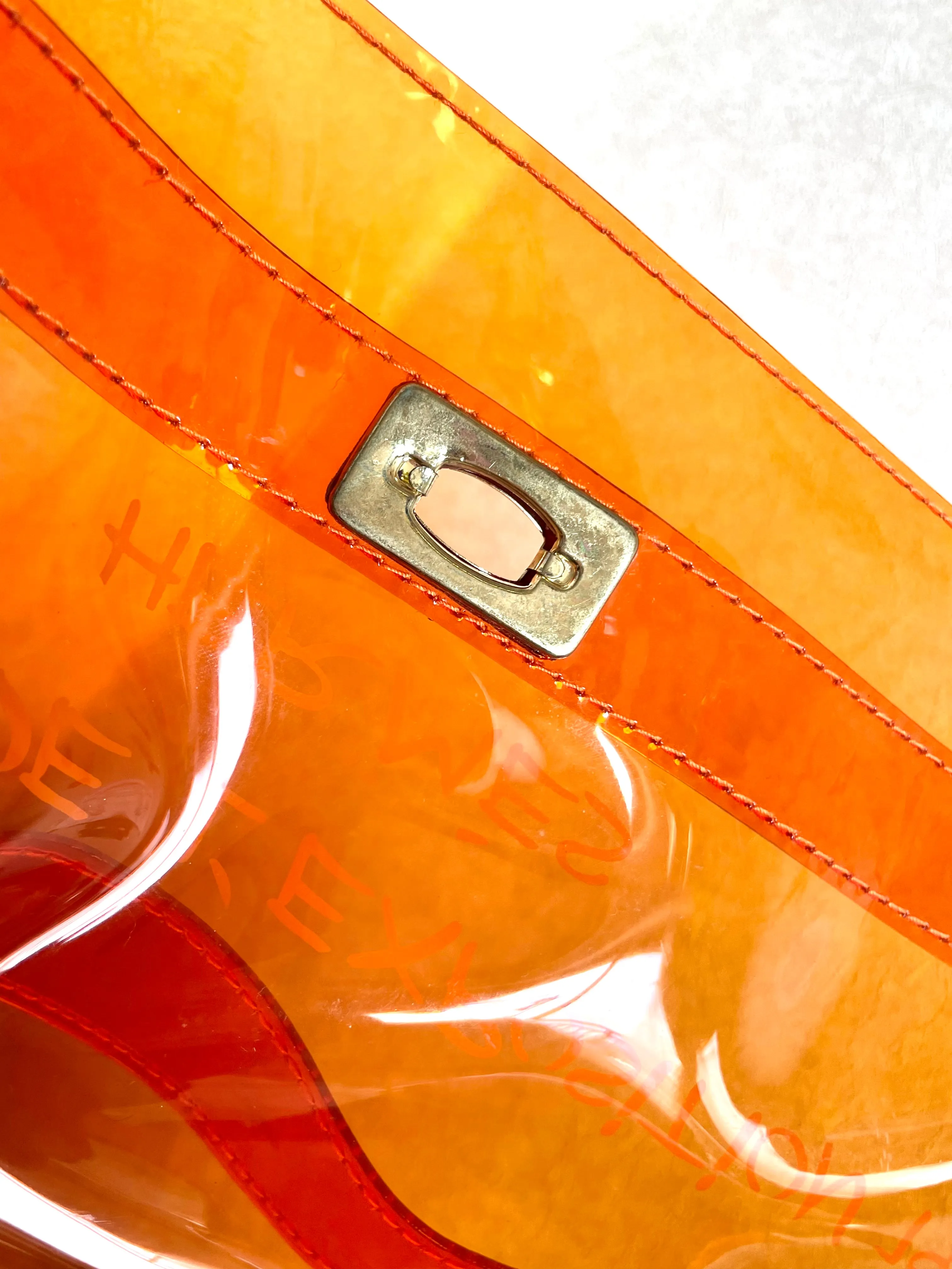MINT. 1990s. Vintage Hermes a rare transparent orange vinyl Kelly bag Japan Limited Edit. Rare and collectible bag from 90's. 050118m1