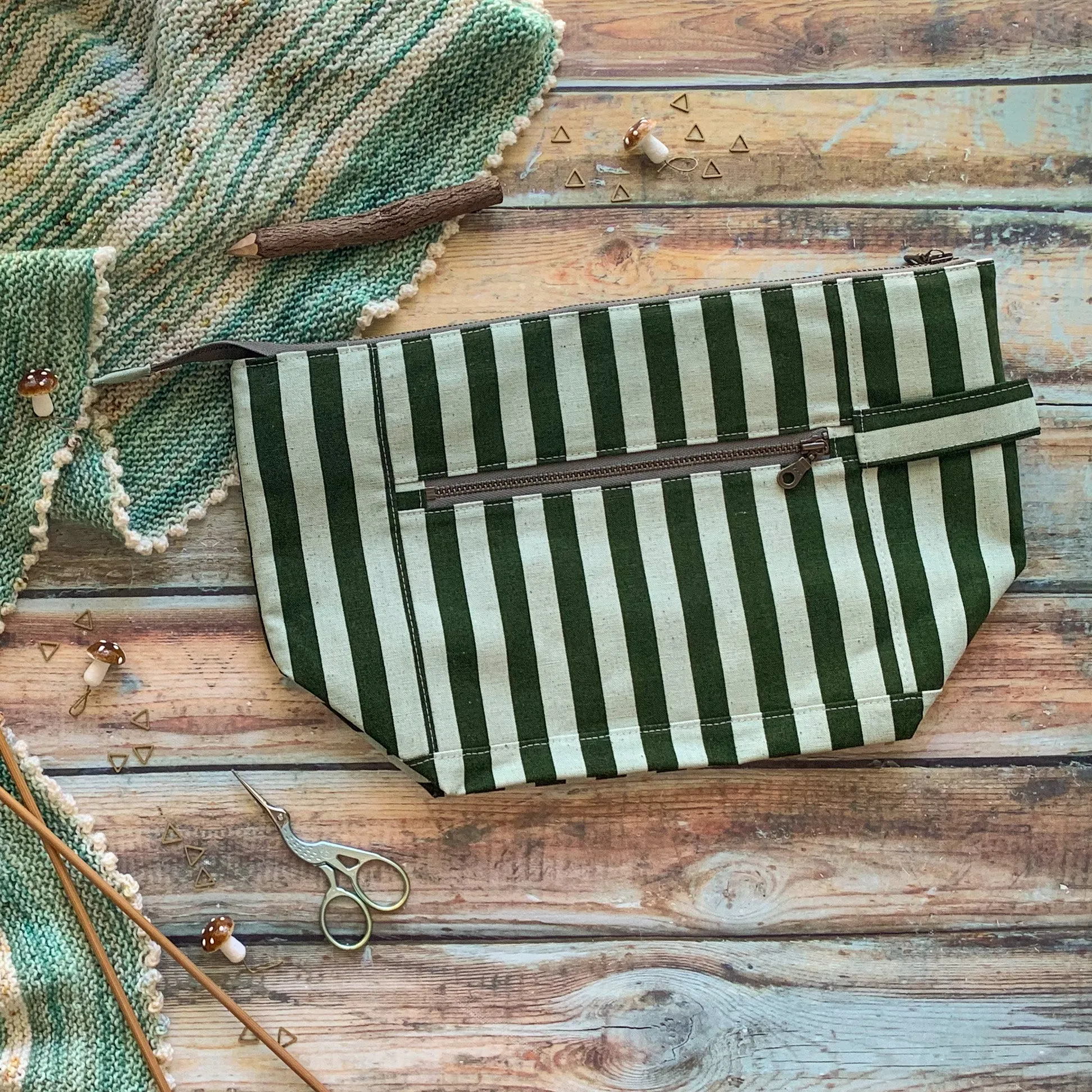 *Mint Stripe*- Ready to Ship- Zippered Knitting Project Bag