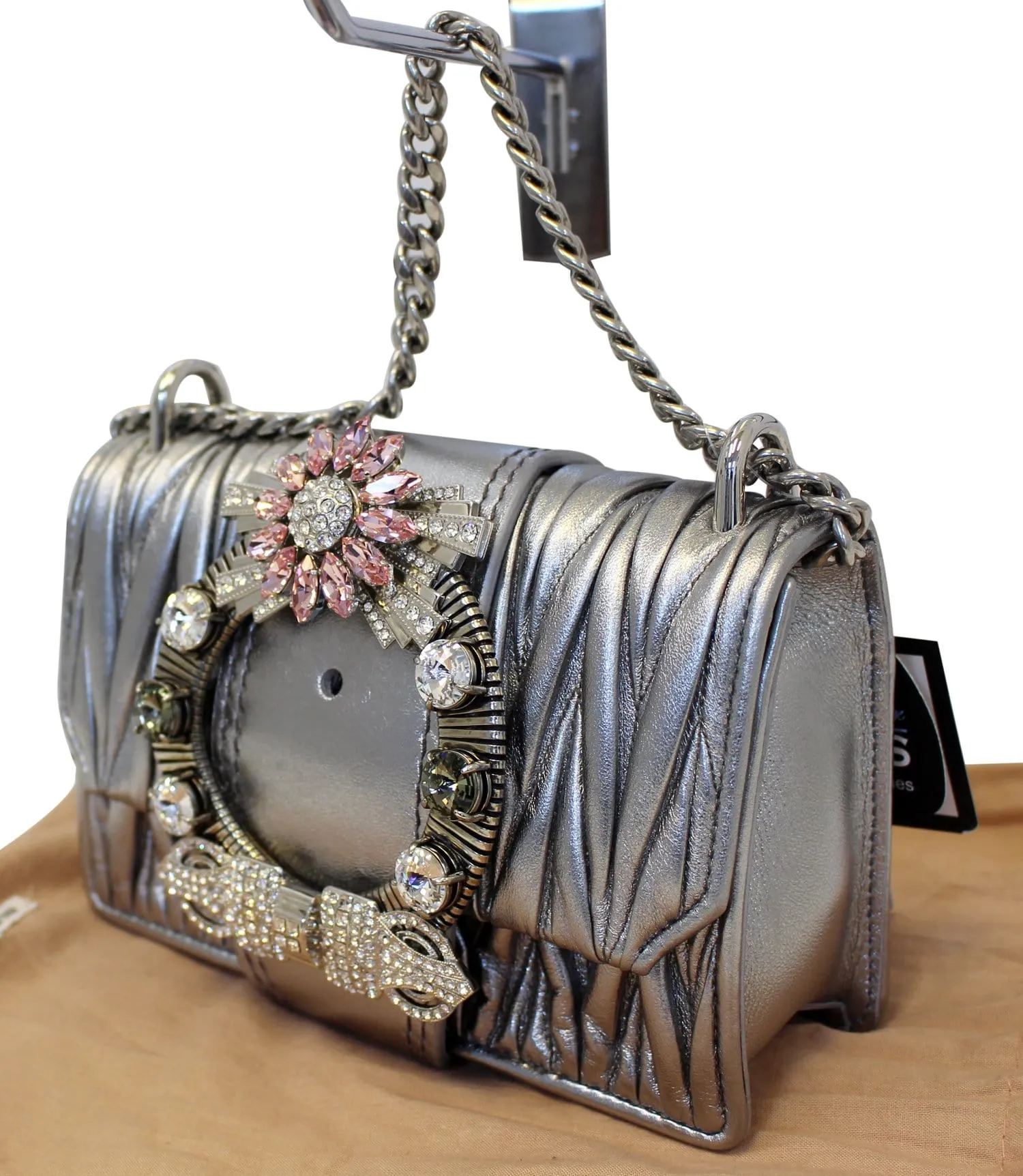 MIU MIU Silver Leather Matelasse Miu Lady Crossbody Bag