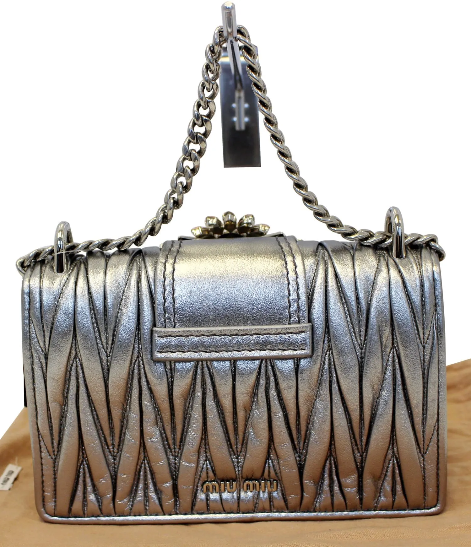 MIU MIU Silver Leather Matelasse Miu Lady Crossbody Bag
