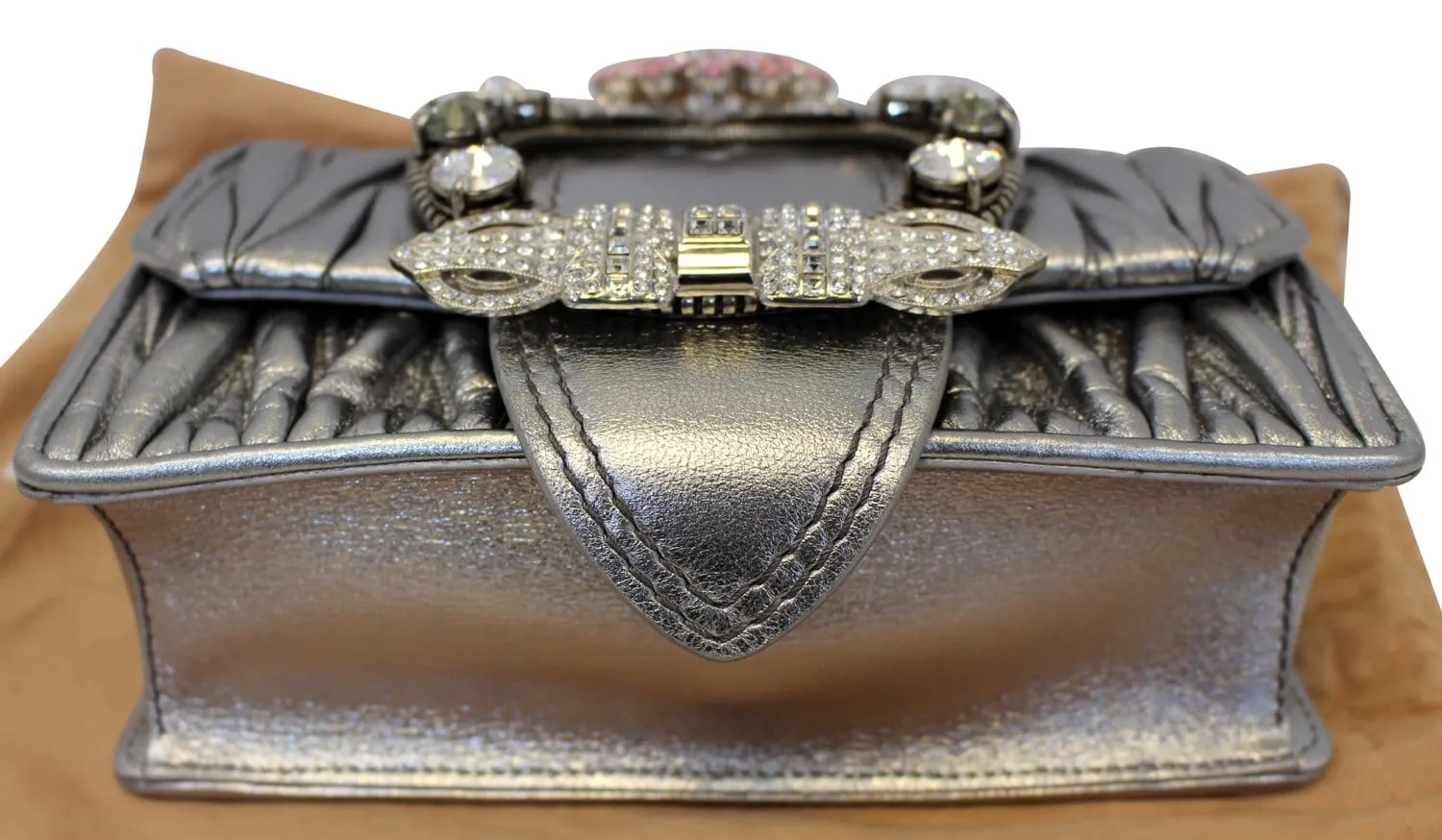 MIU MIU Silver Leather Matelasse Miu Lady Crossbody Bag