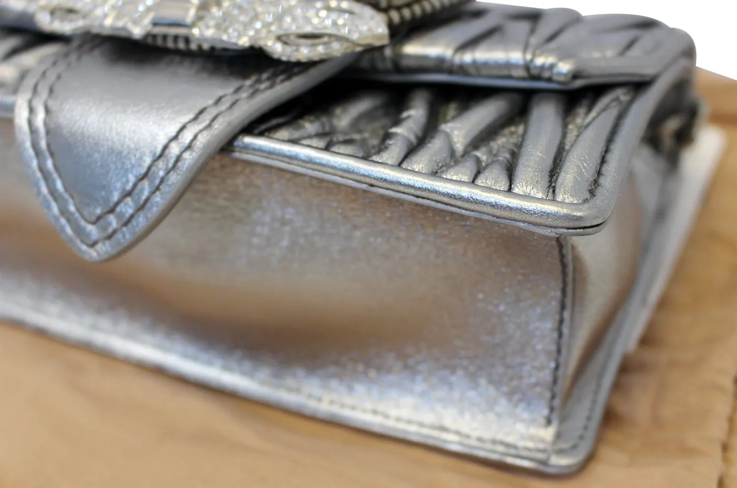 MIU MIU Silver Leather Matelasse Miu Lady Crossbody Bag