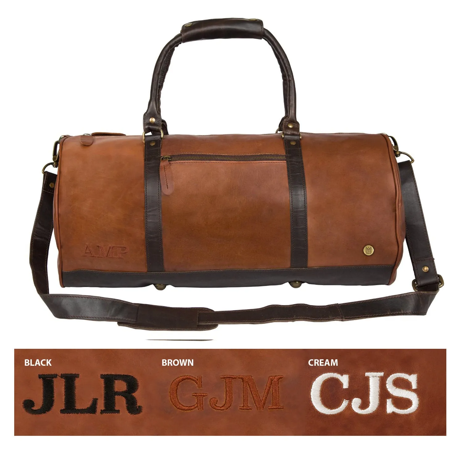Monogram Leather Duffle - Personalized Duffle Bag - Mens & Women's - Overnight Bag in Brown, Black or 2-Tone - Christmas Gift for Him