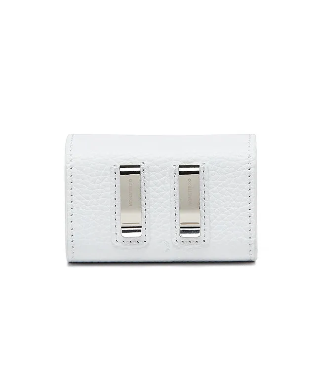 Monster G Italian Genuine Leather Golf Clip Type Ball Pouch White