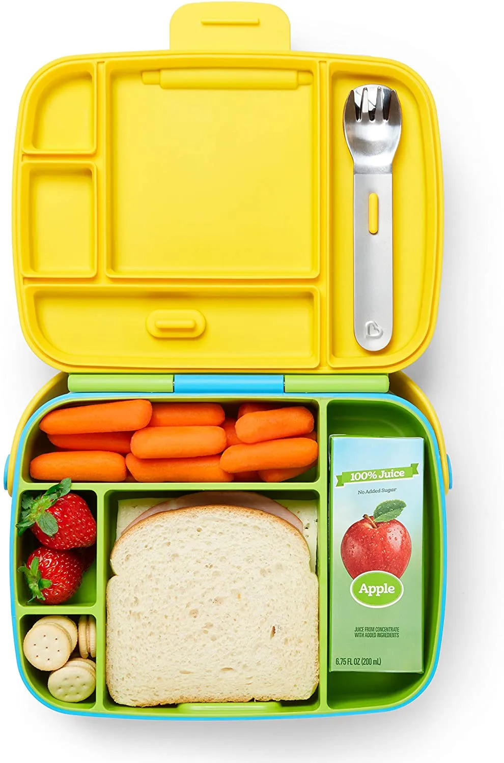 Munchkin Lunch Bento Box with stainless steel utensils, Green! Retails $30 