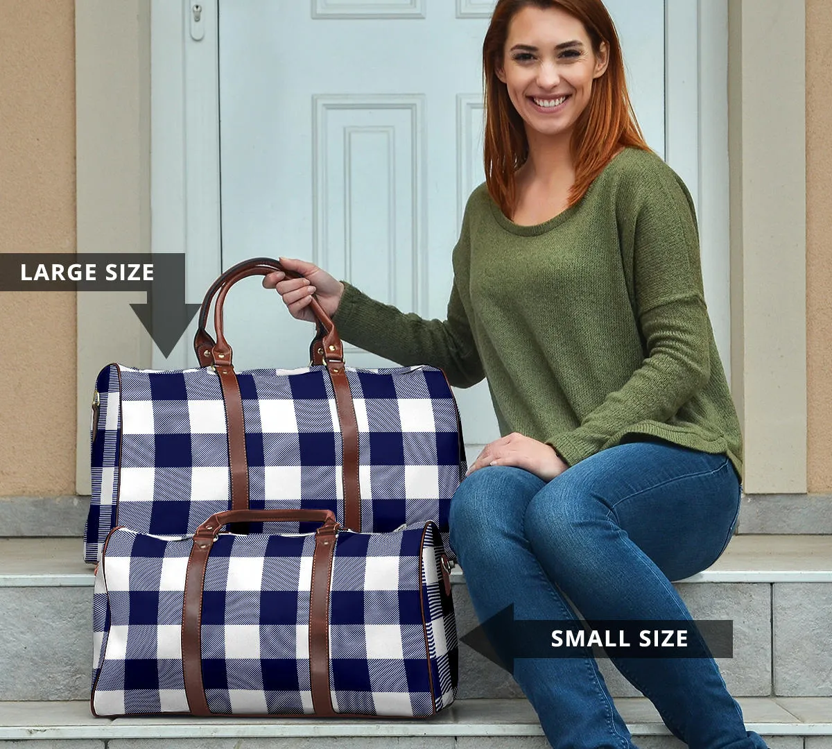 Navy Blue and White Buffalo Plaid Pattern Travel Bag Duffel Bag