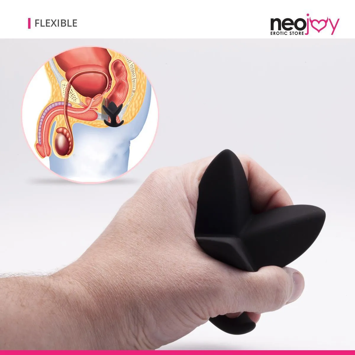 Neojoy Expandable Triple Butt Plug Silicone Black With Flat Base