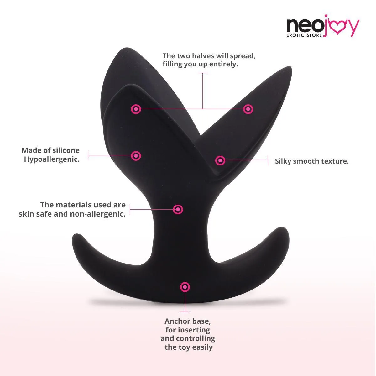 Neojoy Expandable Triple Butt Plug Silicone Black With Flat Base