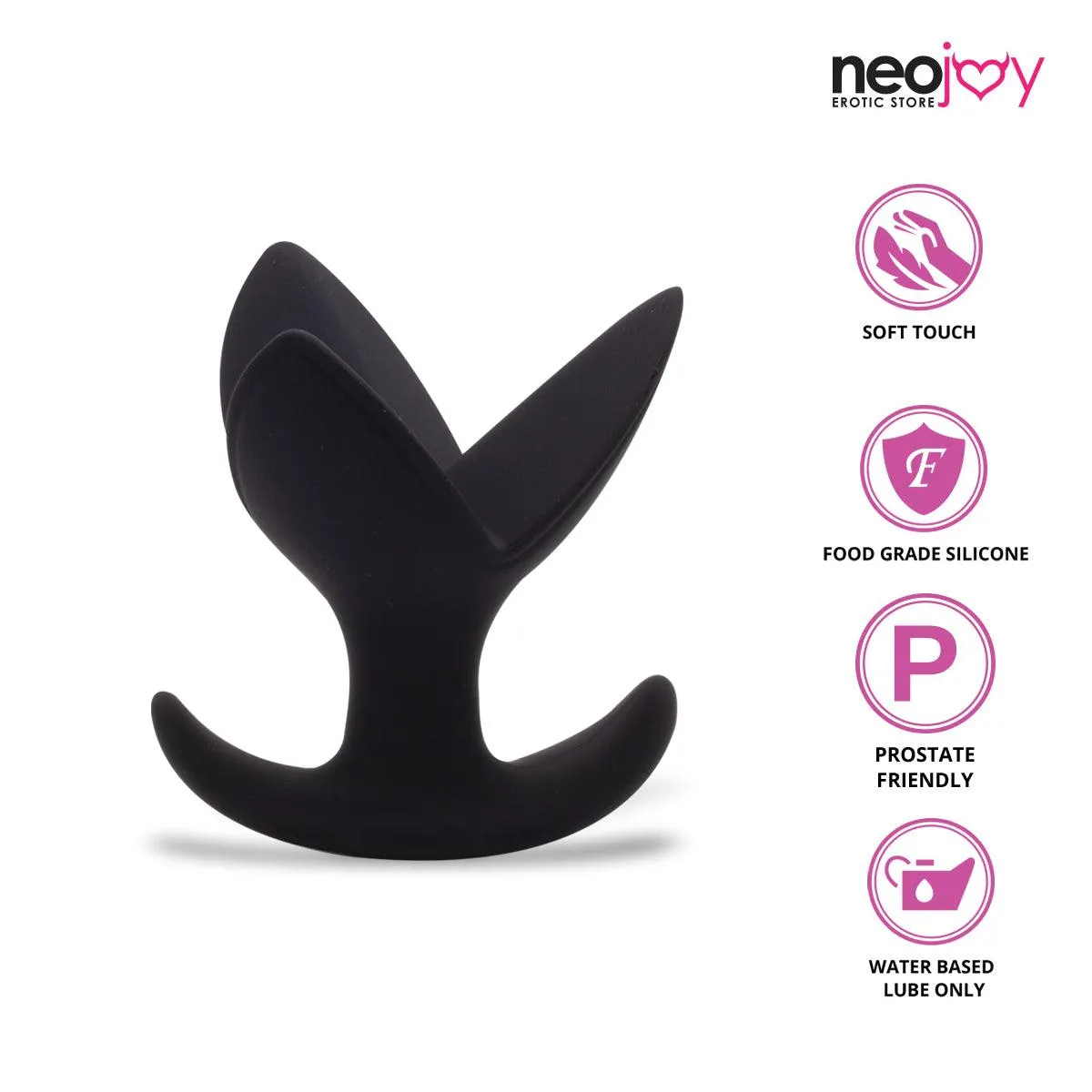 Neojoy Expandable Triple Butt Plug Silicone Black With Flat Base