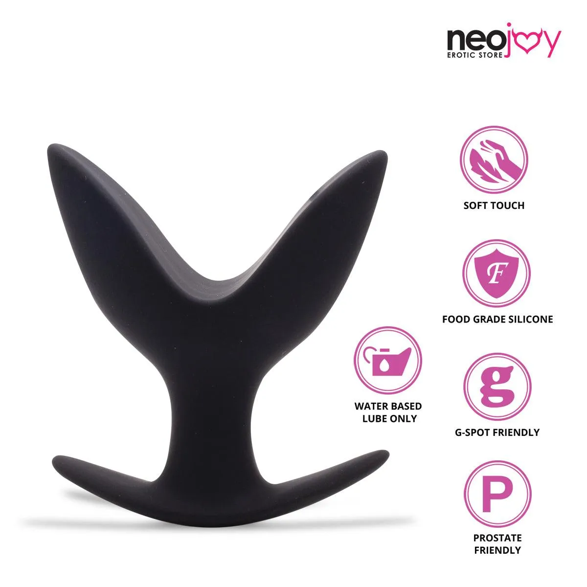 Neojoy Super Expandable Butt Plug Silicone Black With Flat Base Medium