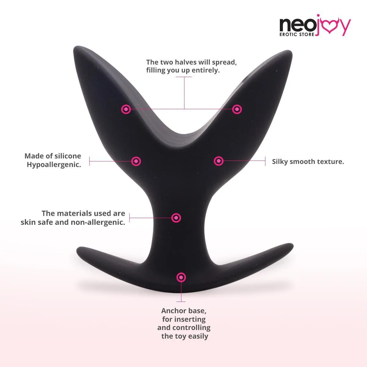 Neojoy Super Expandable Butt Plug Silicone Black With Flat Base Medium