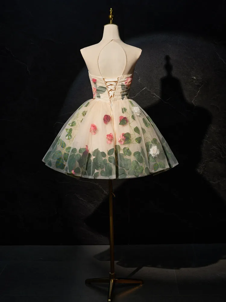 New Arrival Floral Sleeveless A Line Short Homecoming Dresses