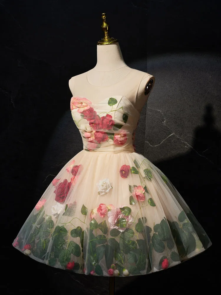 New Arrival Floral Sleeveless A Line Short Homecoming Dresses