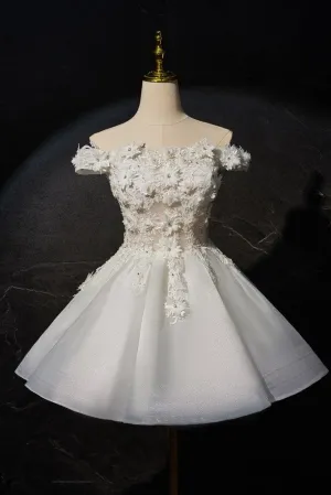 Off-the-shoulder Princess Ivory Homecoming Dresses with 3D Flower Appliques