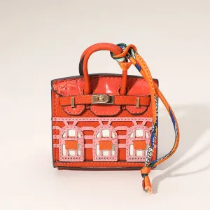 Orange House Printed Faux Leather Elegant and Stylish Mini Purse / Bag Charm