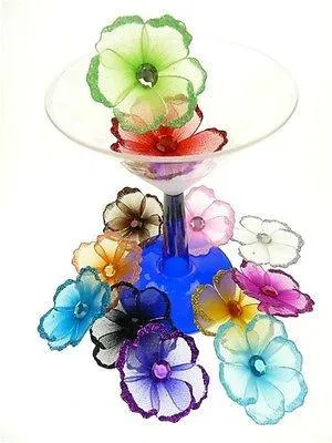 Organza Glitter Nylon, Mini Flower, 2-inch, 12-Piece