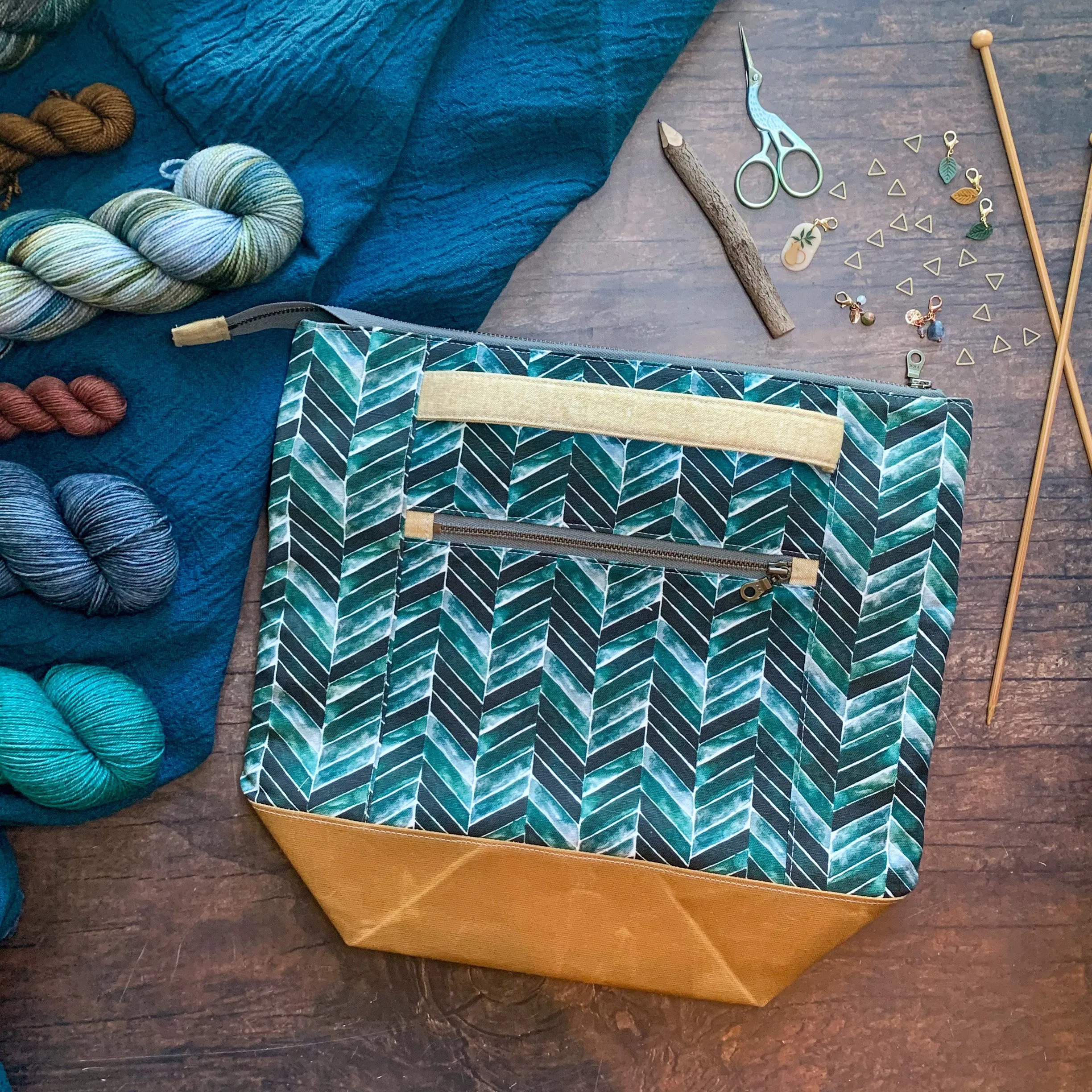 *Painted Chevron*  Zippered Knitting Project Bag