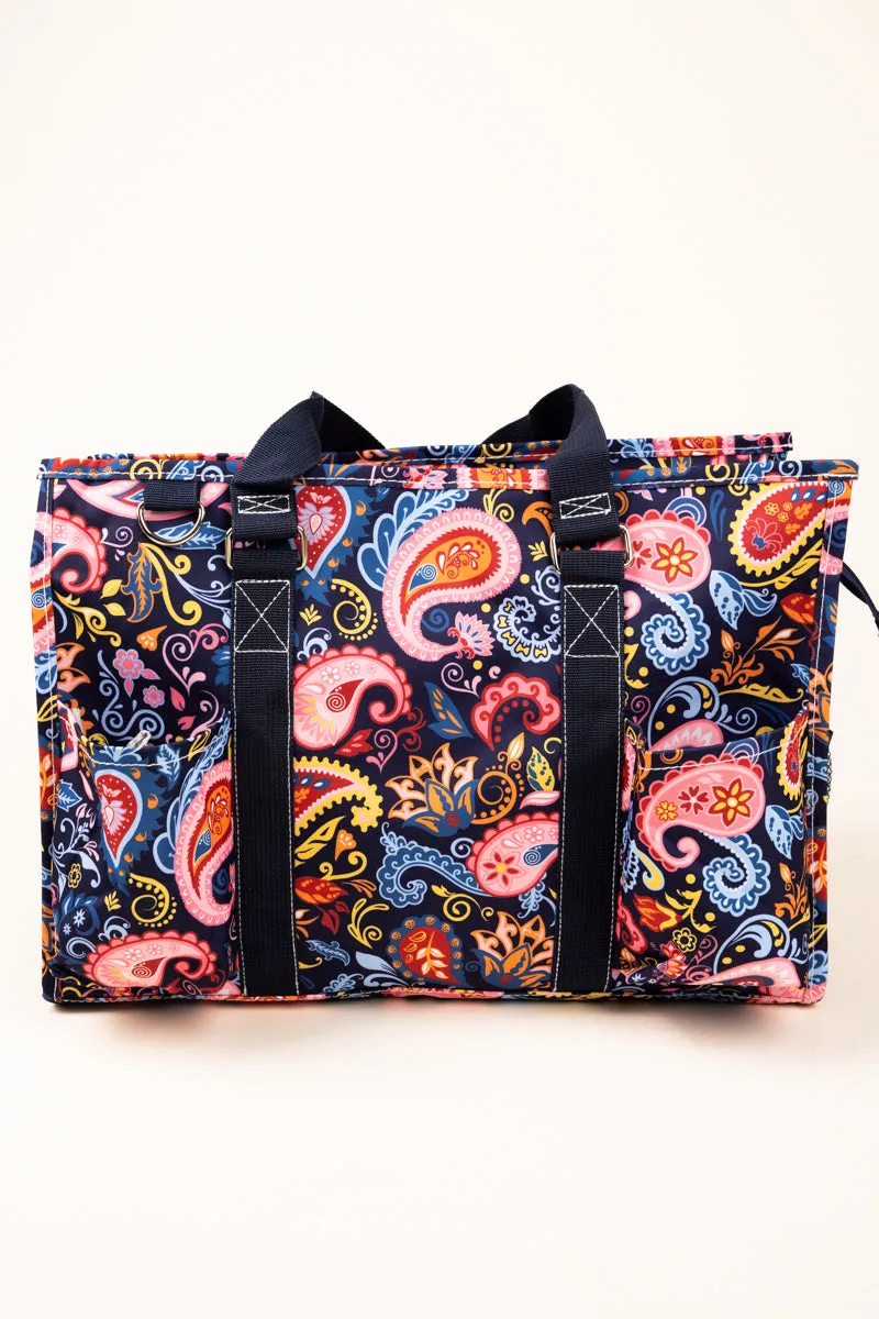 Paisley Pizzazz Utility Tote with Navy Trim