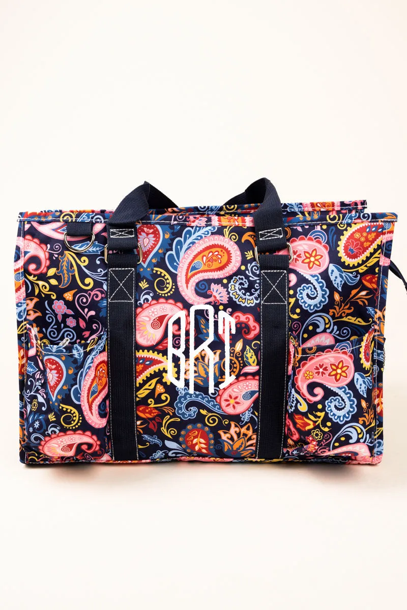 Paisley Pizzazz Utility Tote with Navy Trim