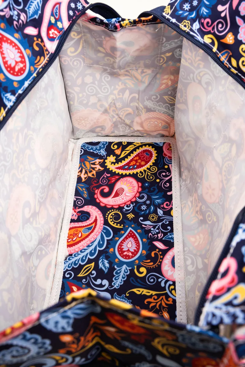 Paisley Pizzazz Utility Tote with Navy Trim