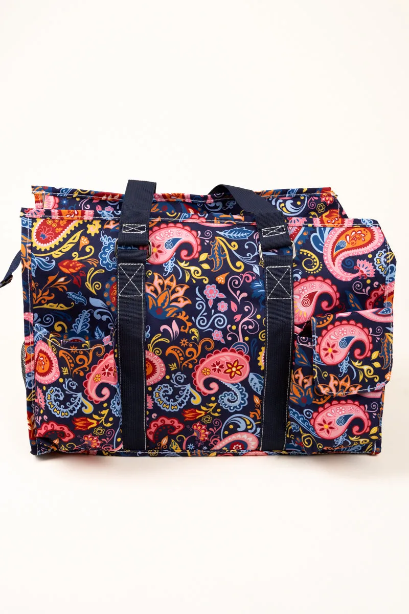 Paisley Pizzazz Utility Tote with Navy Trim