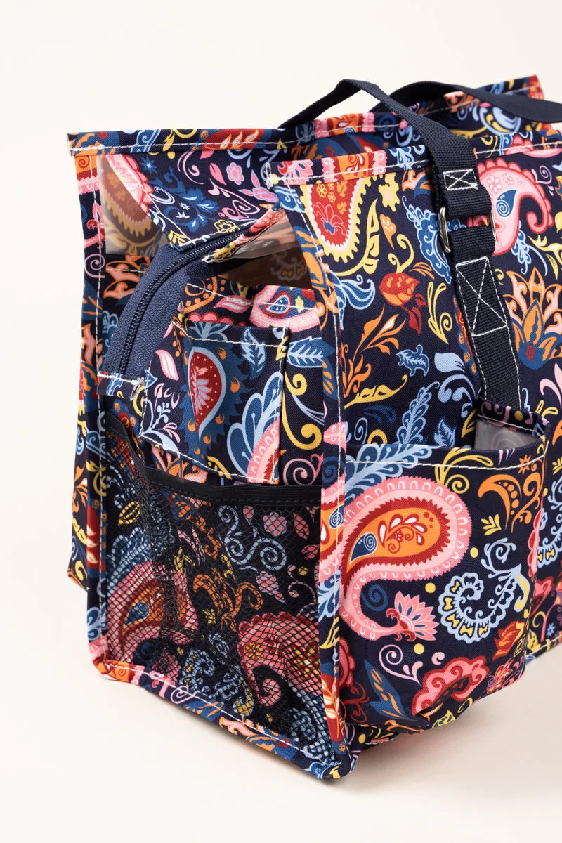 Paisley Pizzazz Utility Tote with Navy Trim