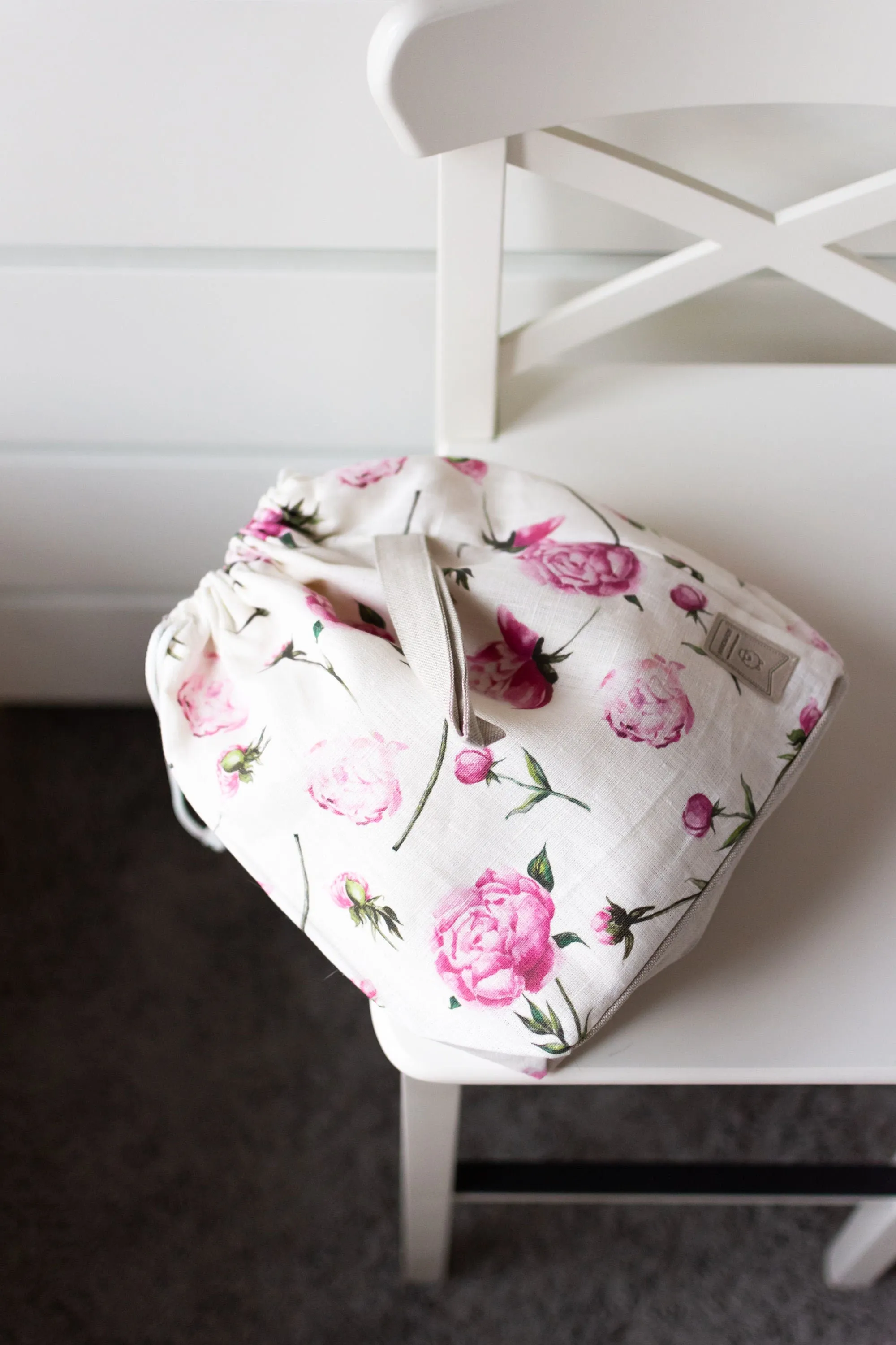 Peony Drawstring Knitting Project Bag. Large. Summer Flowers collection. Special KnitterBag design.