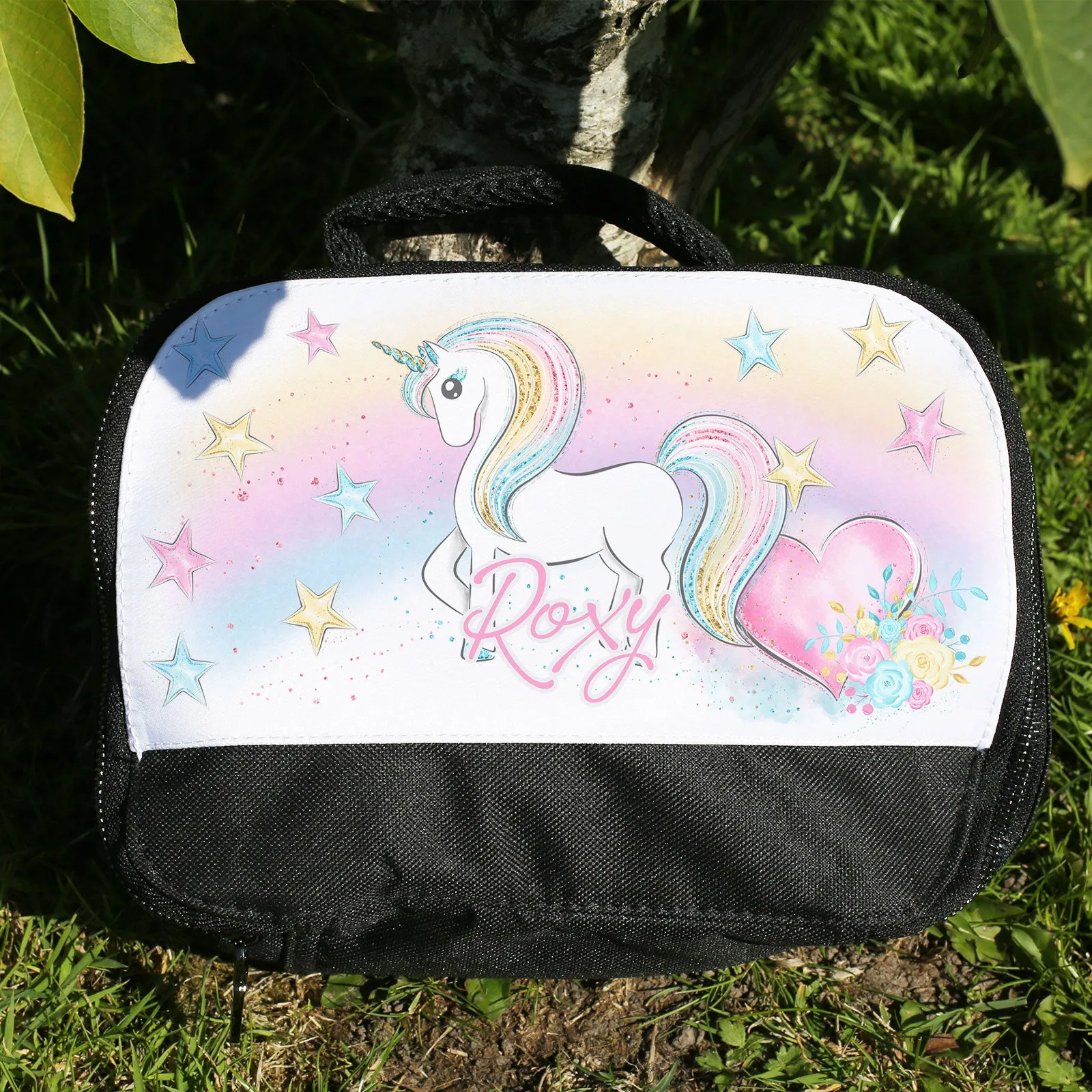 Personalised Lunch Bag with Rainbow Unicorn & Name