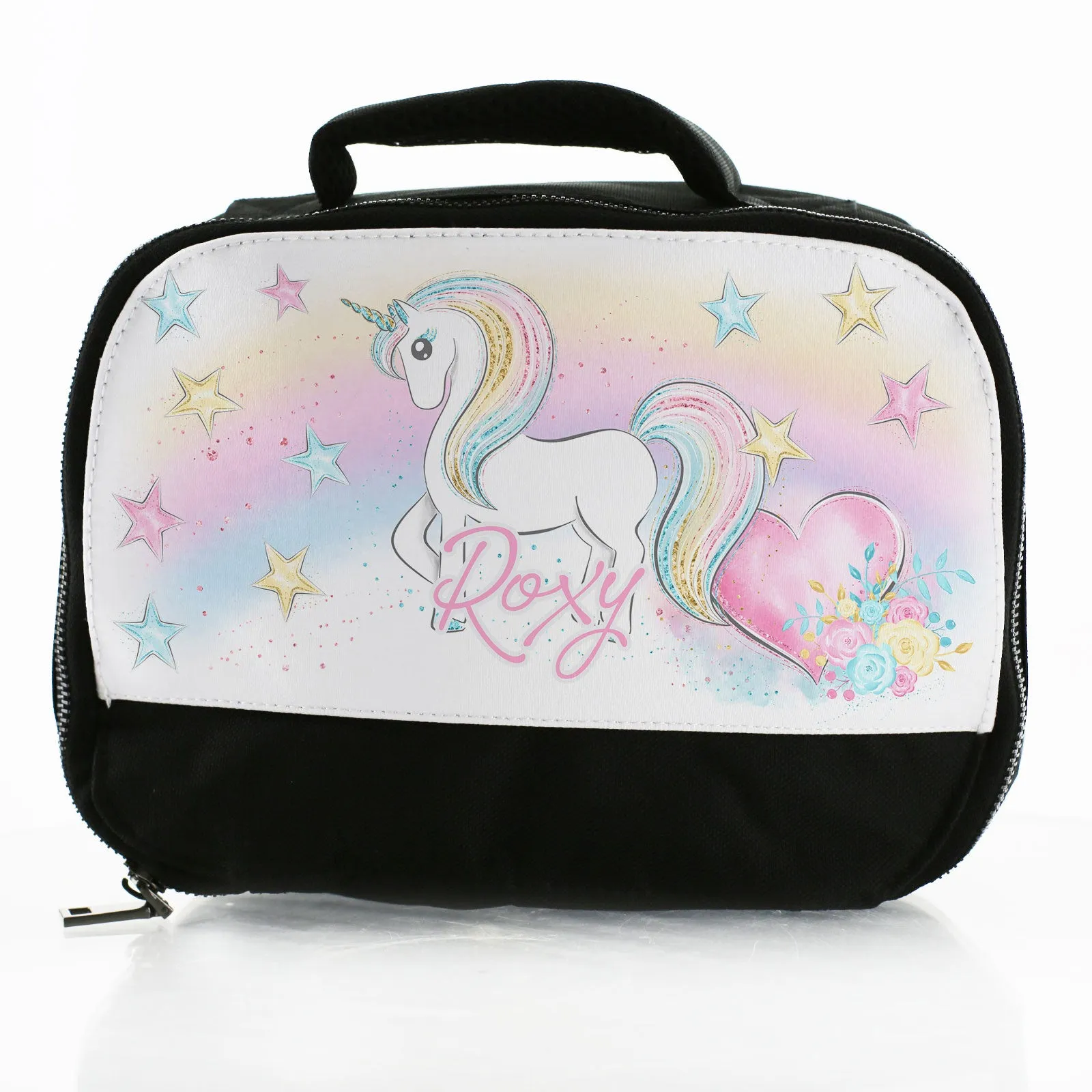 Personalised Lunch Bag with Rainbow Unicorn & Name