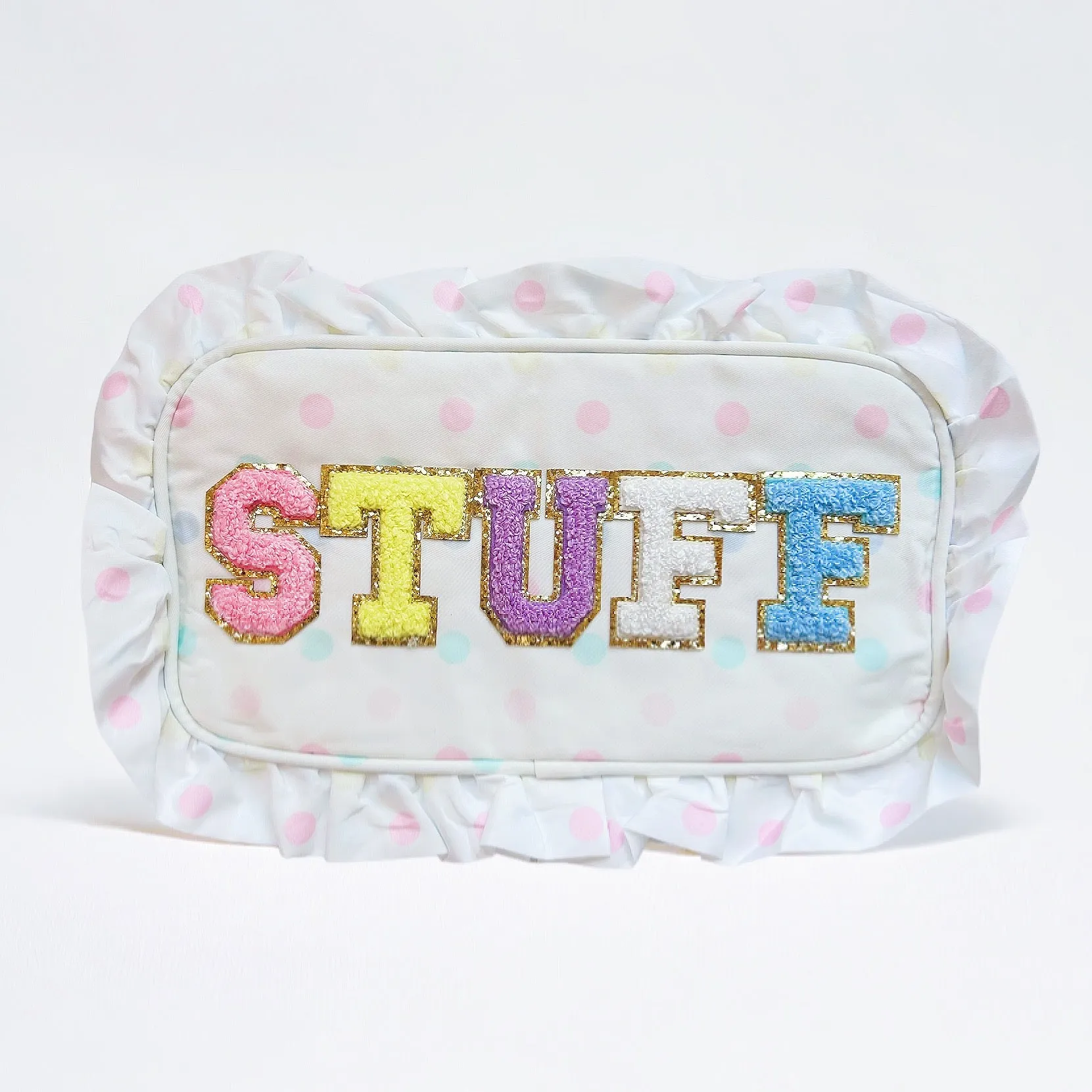 Pink & Blue Patch Letter Polk-a-Dot Ruffle Bag