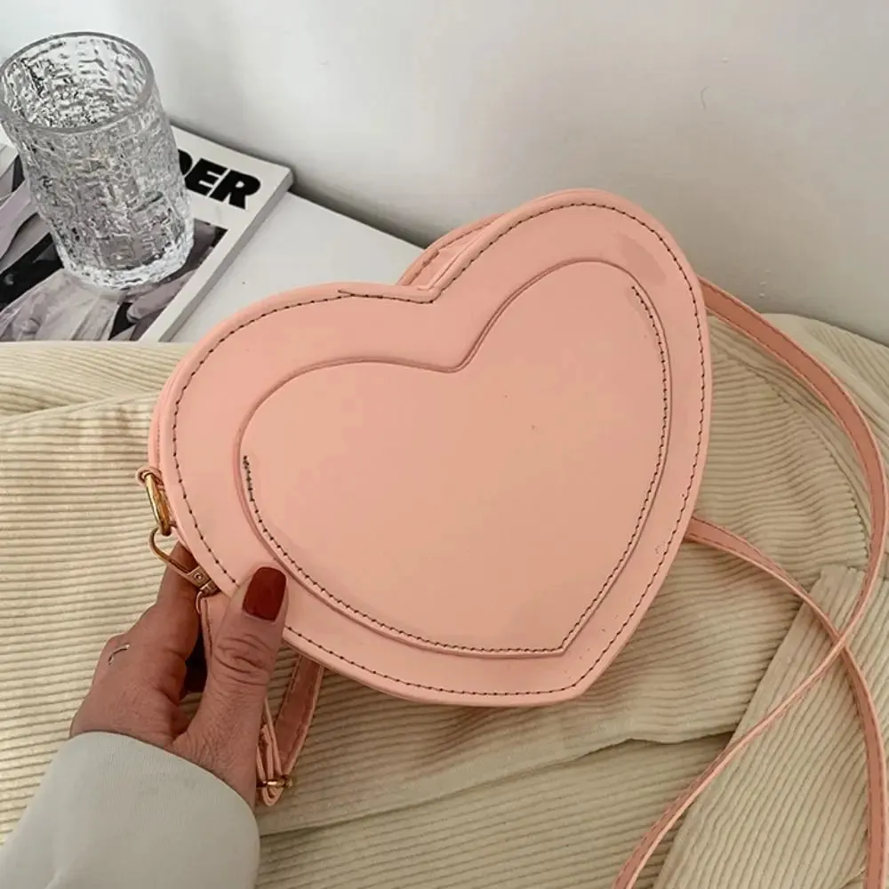 Pink Peach Heart Shaped Handbags Love Heart Adjustable Shoulder Strap Heart Shaped Coin Purses Shoulder Bag Pu Leather