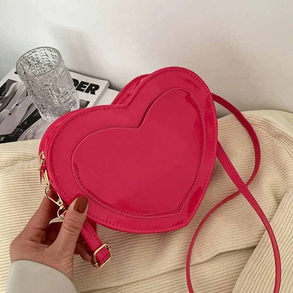 Pink Peach Heart Shaped Handbags Love Heart Adjustable Shoulder Strap Heart Shaped Coin Purses Shoulder Bag Pu Leather
