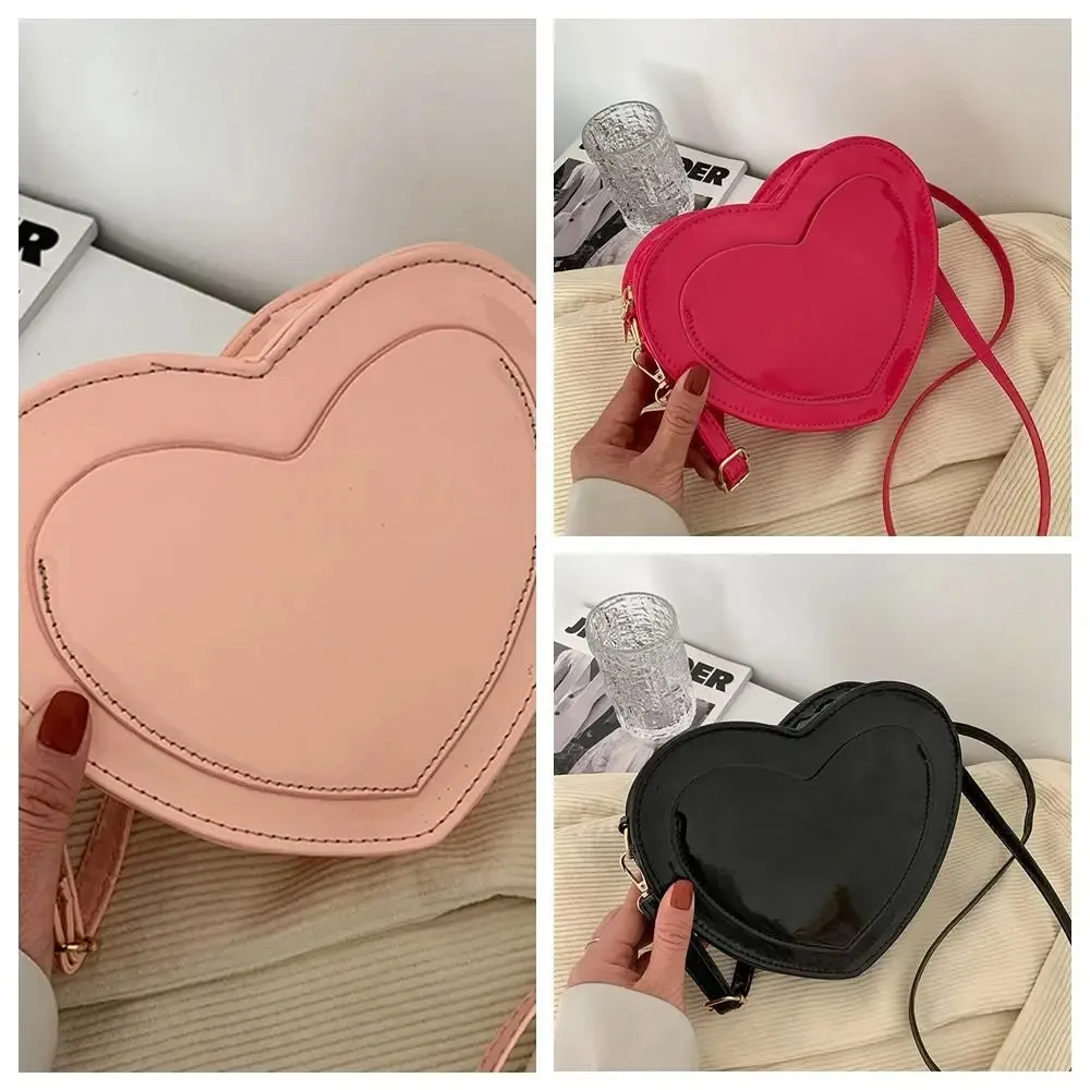 Pink Peach Heart Shaped Handbags Love Heart Adjustable Shoulder Strap Heart Shaped Coin Purses Shoulder Bag Pu Leather