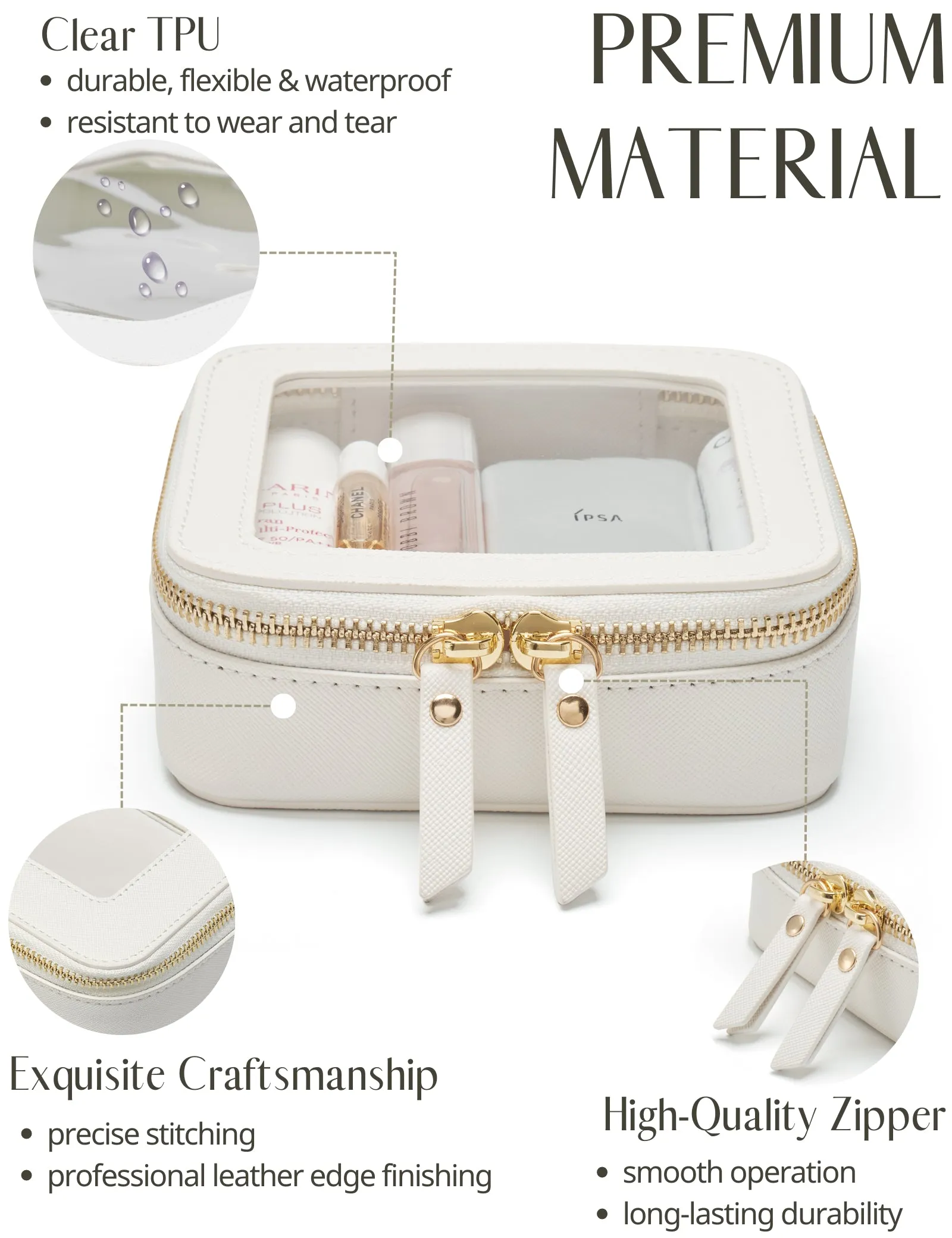 Popvibe Clear Makeup Bag, Mini, White