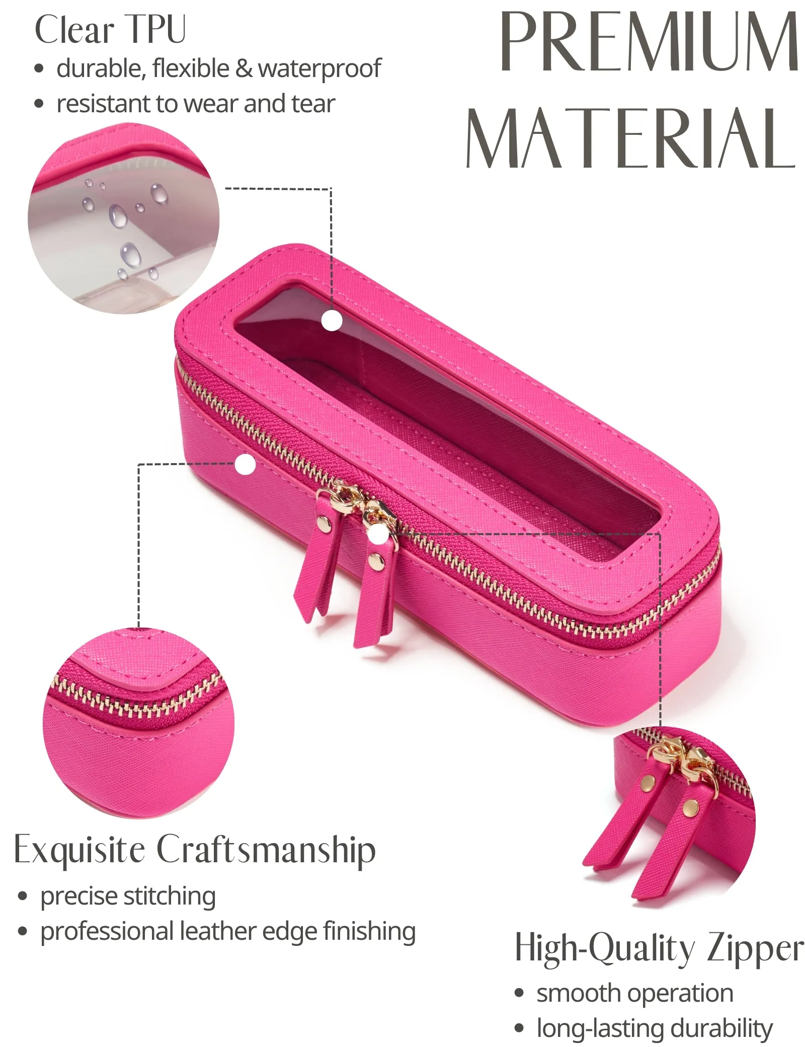 Popvibe Clear Makeup Bag, Slim Sleek, Hot Pink