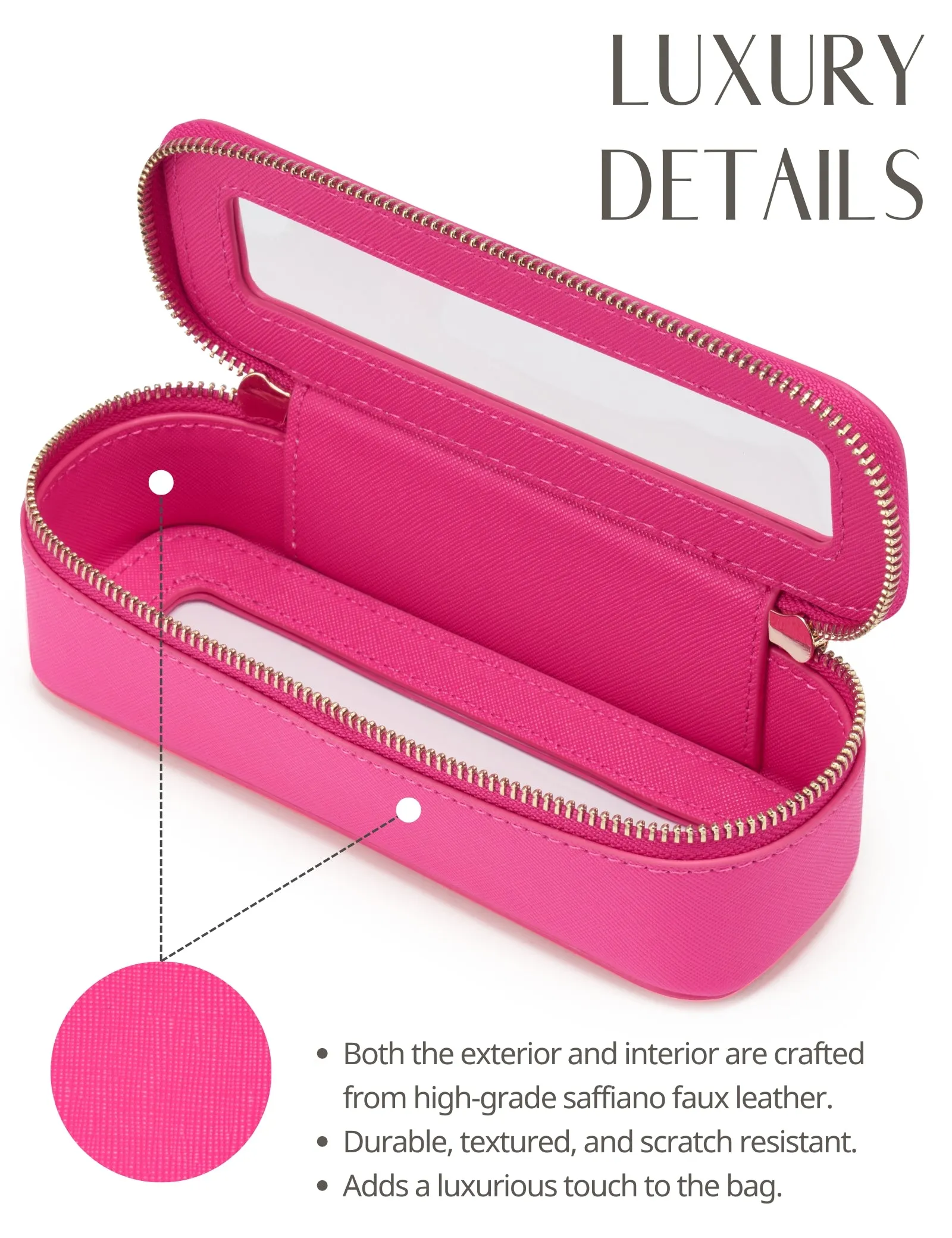 Popvibe Clear Makeup Bag, Slim Sleek, Hot Pink