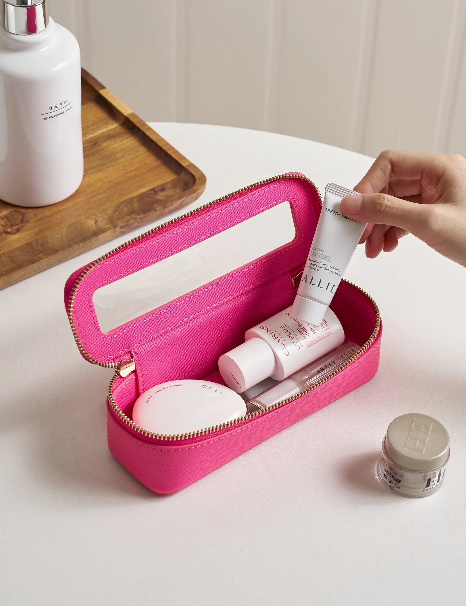 Popvibe Clear Makeup Bag, Slim Sleek, Hot Pink