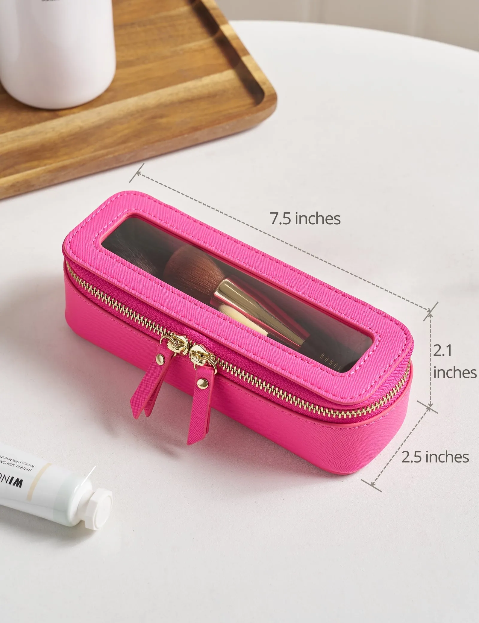 Popvibe Clear Makeup Bag, Slim Sleek, Hot Pink